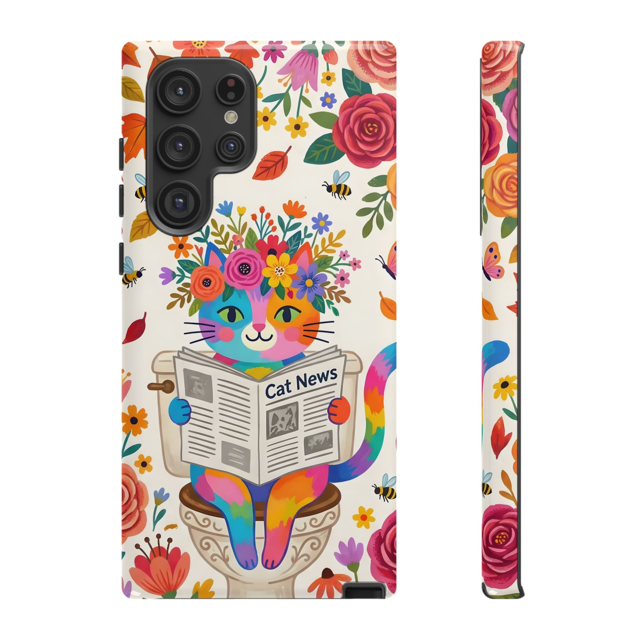Floral Rainbow Cat Samsung Galaxy Phone Case | Cat News Design