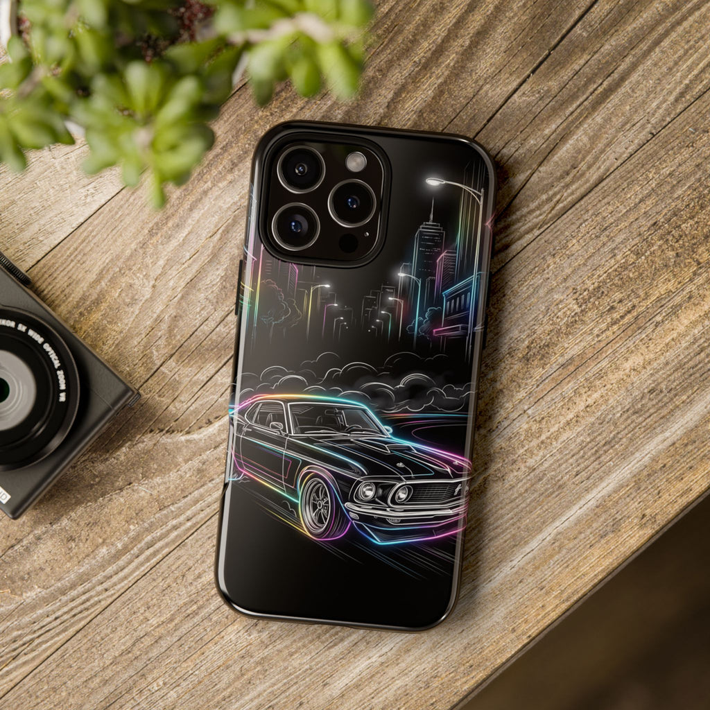 Neon Muscle Car iPhone Case | Retro City Nightscape