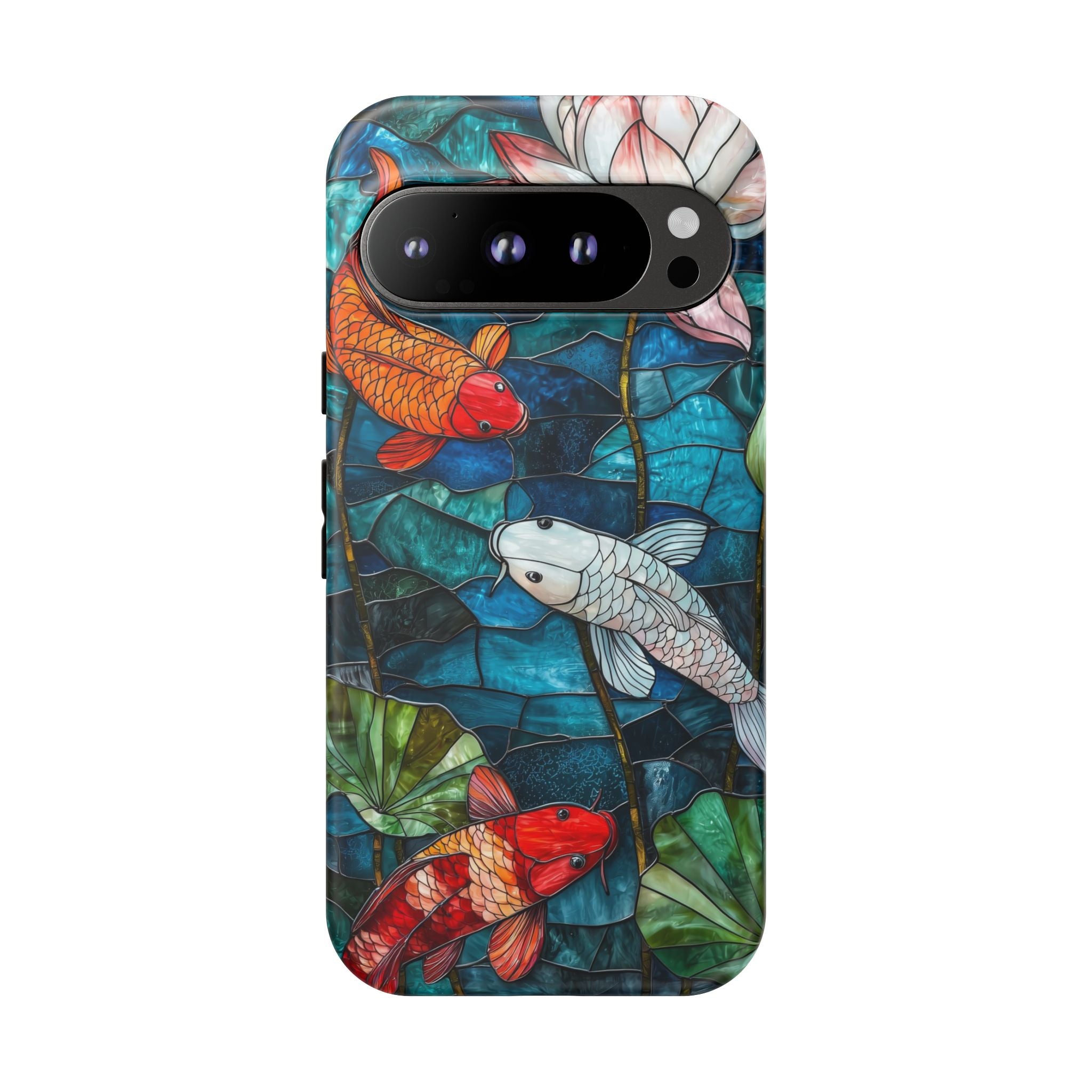 Koi Pond Tough Google Pixel Case — Stained Glass Lotus & Koi Design