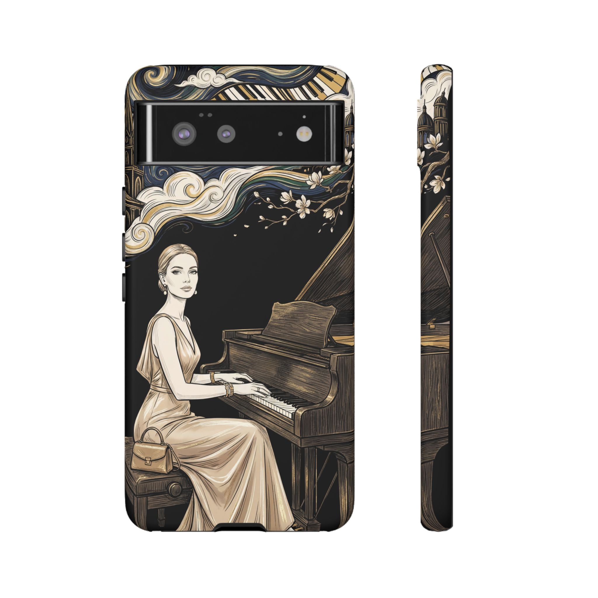 Elegant Piano Woman Google Pixel Phone Case | Vintage Art Deco Music Design