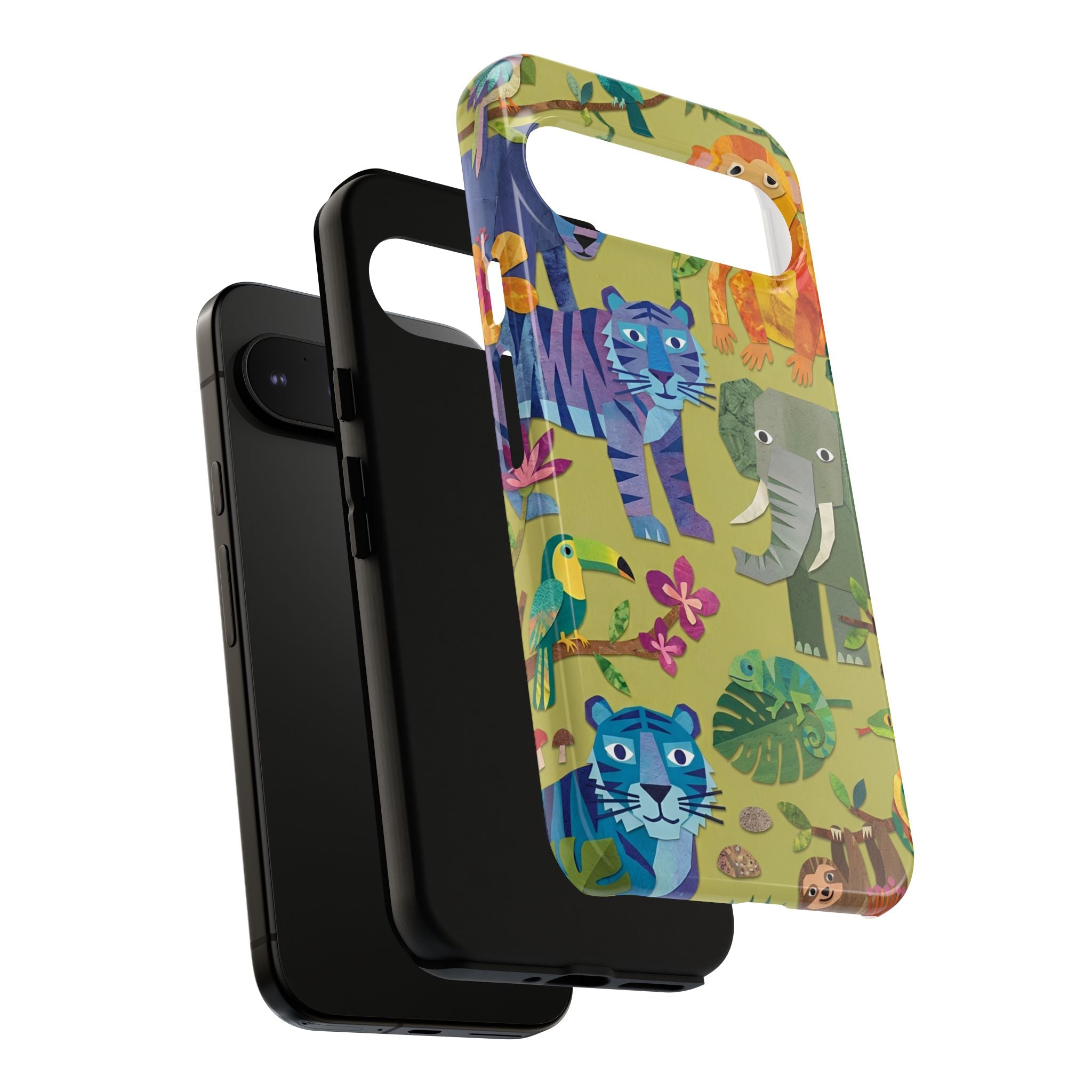 Jungle Animals Tough Google Pixel Phone Case | Colorful Tiger, Elephant & Monkey Protective Cover