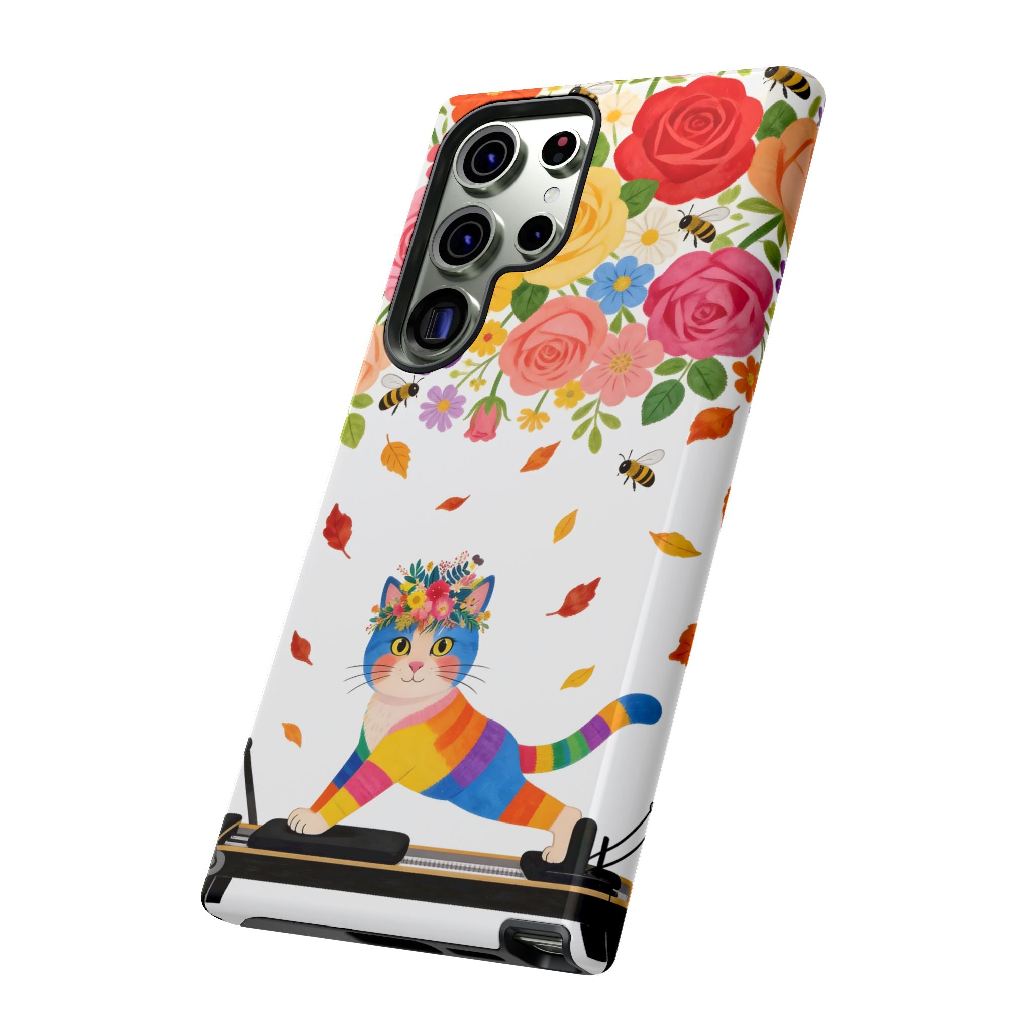 Floral Rainbow Cat Tough Samsung Galaxy Phone Case — Colorful Pilates Cat Design