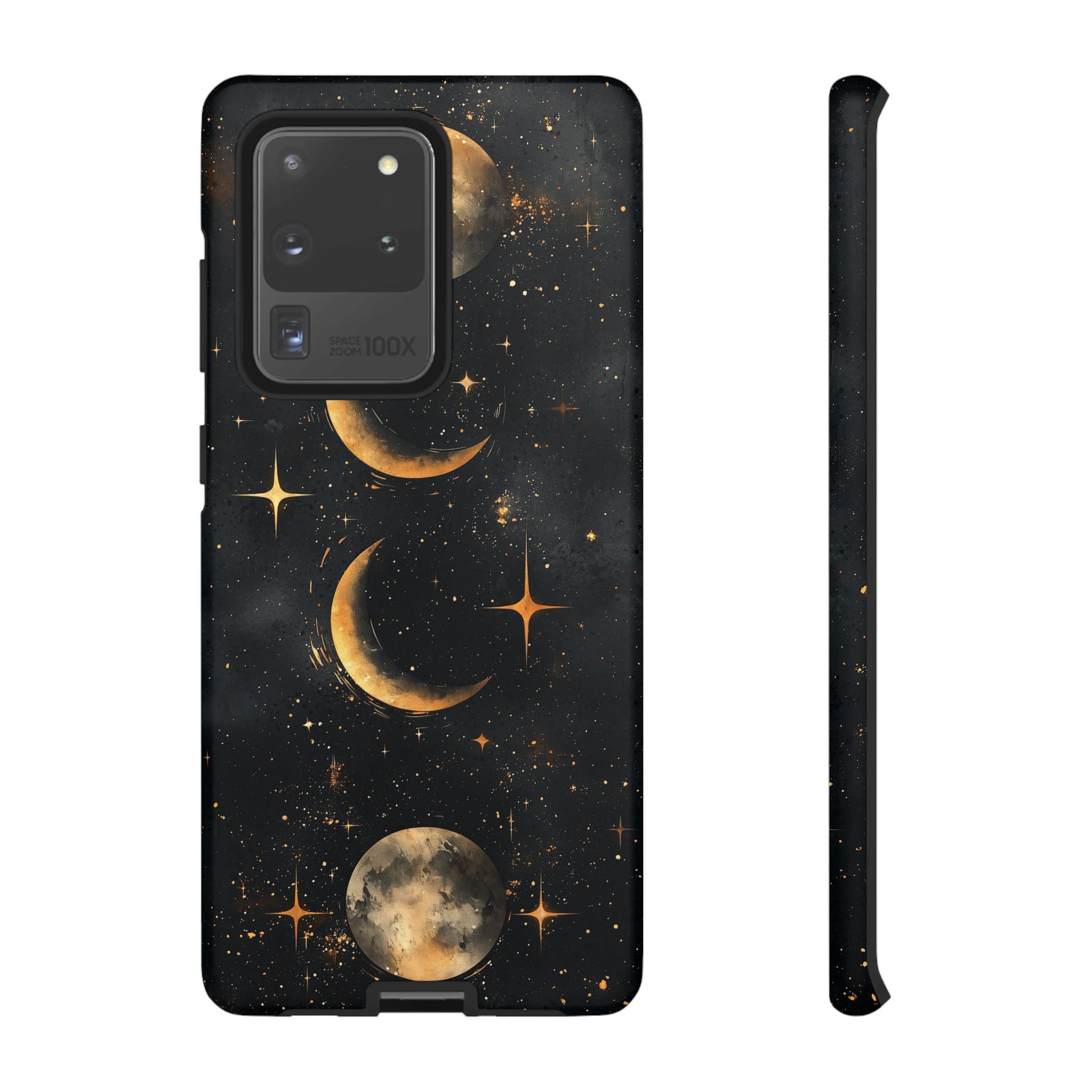 Celestial Moon Phases Tough Samsung Galaxy Case | Gold Crescent & Full Moon Galaxy Design