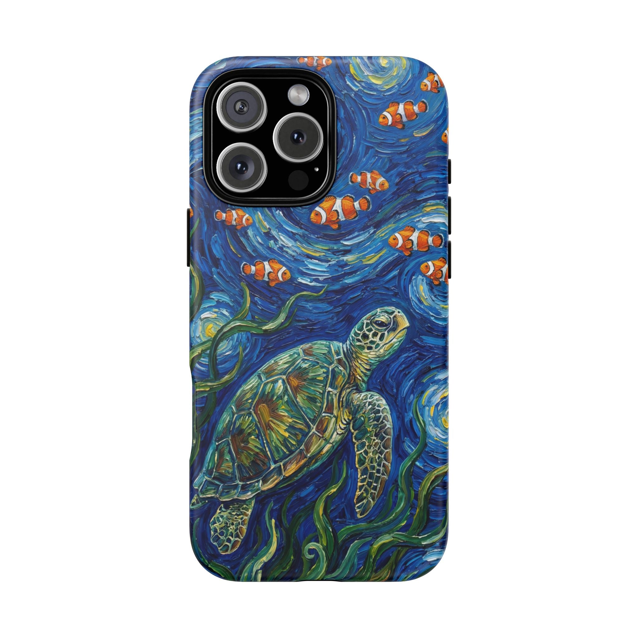 Sea Turtle & Clownfish Tough iPhone Case | Van Gogh Style Ocean Art
