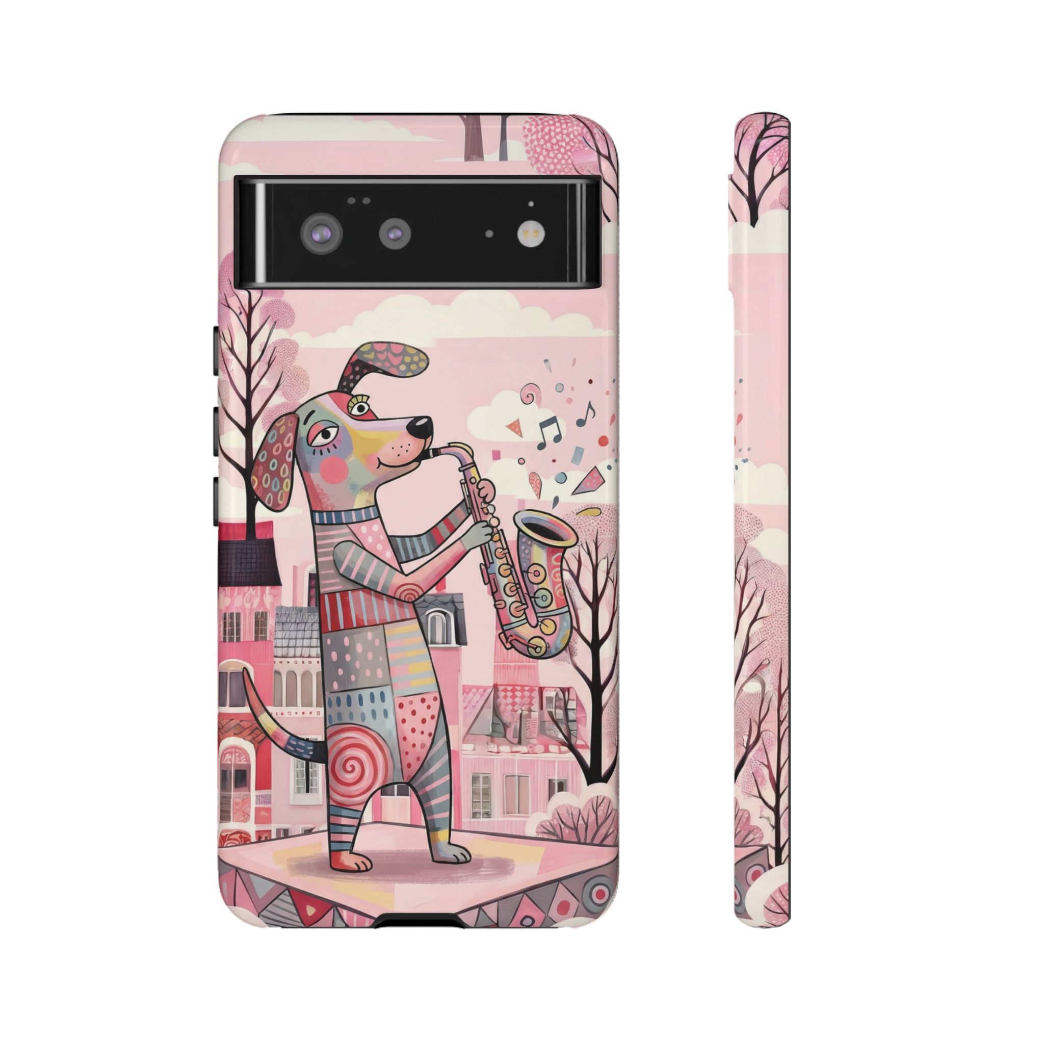 Saxophone Dog Google Pixel Phone Case | Cute Pink Musical Art Protective Case