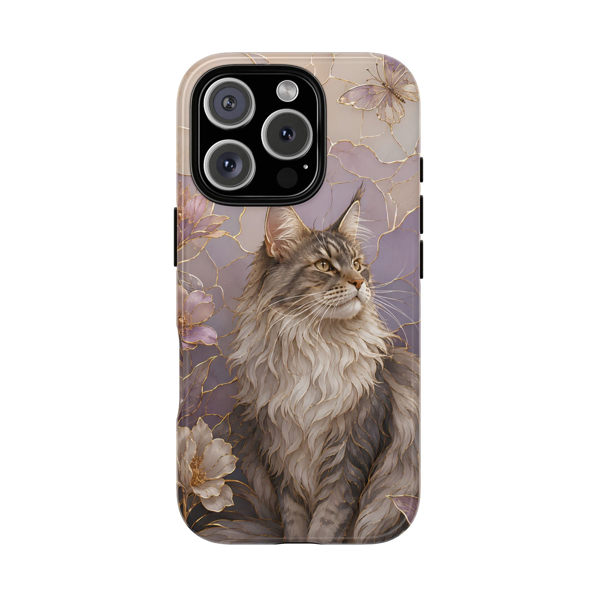 Maine Coon Cat iPhone Case | Floral Cat iPhone Case