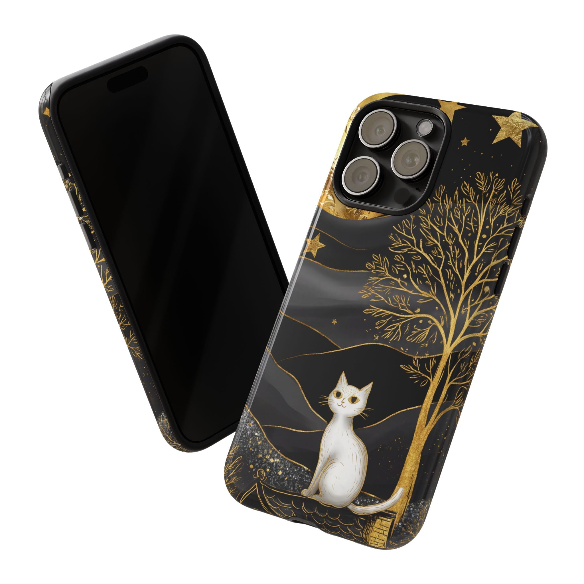 Celestial Cat iPhone Case | Gold Moon & Star iPhone Cover