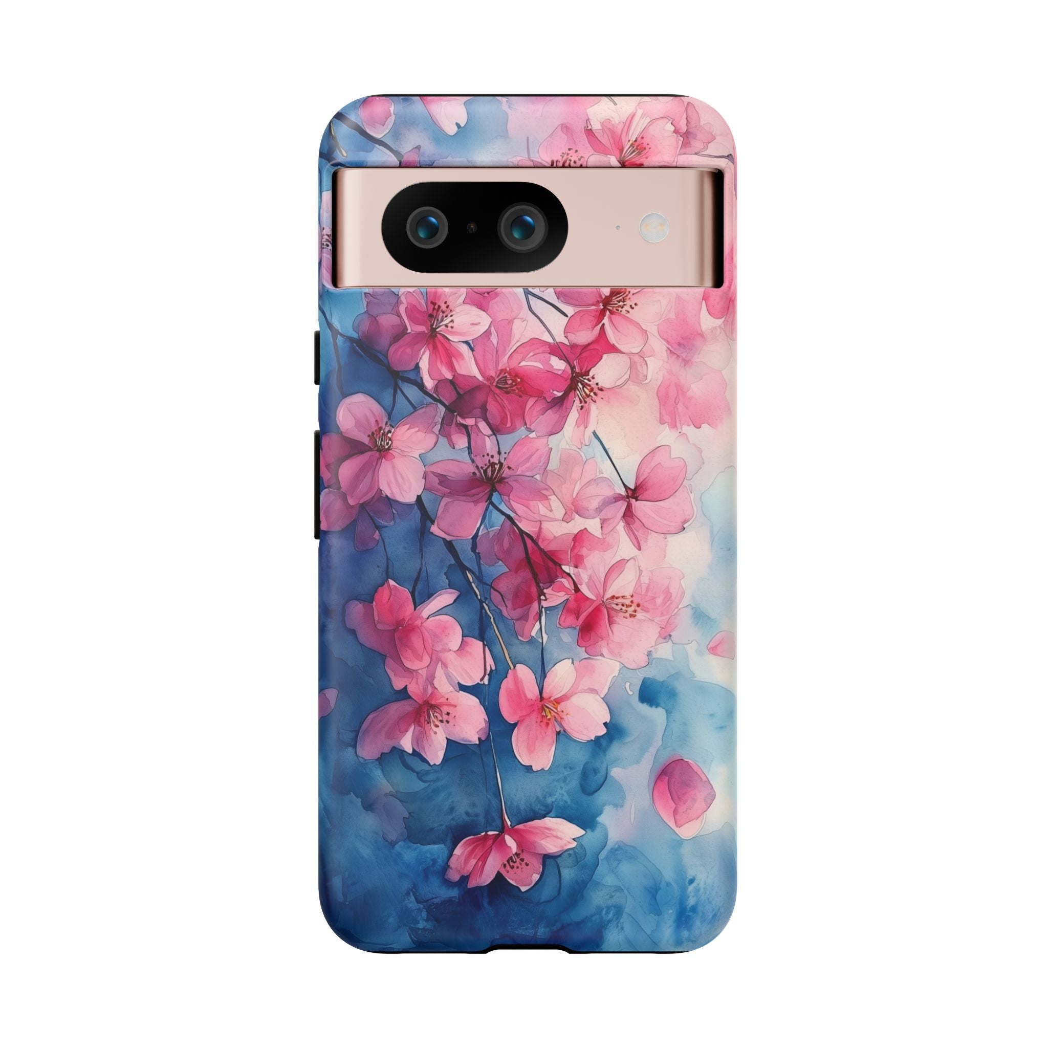 Floral Cherry Blossom Google Pixel Case | Pink Blue Watercolour