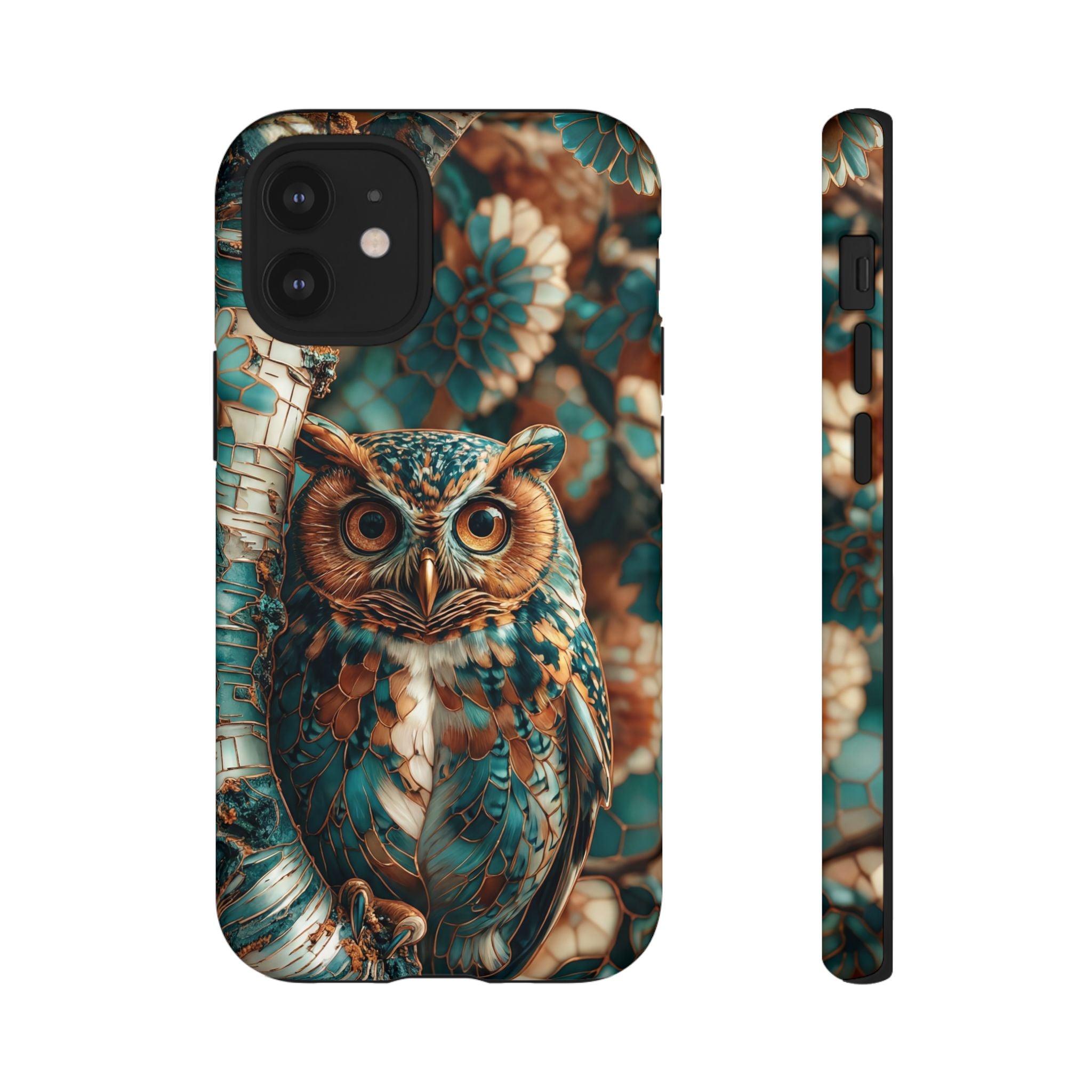 Owl Forest Tough iPhone Case | Teal & Brown Rustic Wildlife Protective Cover