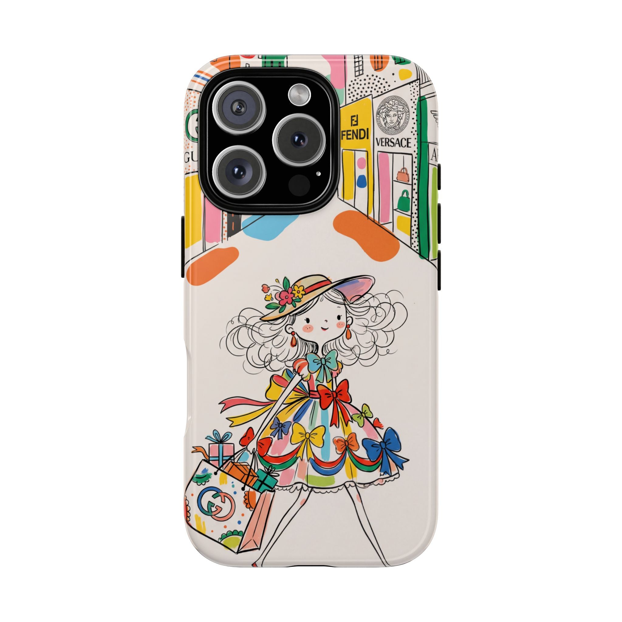 Cute Fashion Girl iPhone Case | Colourful Shopping Street Design