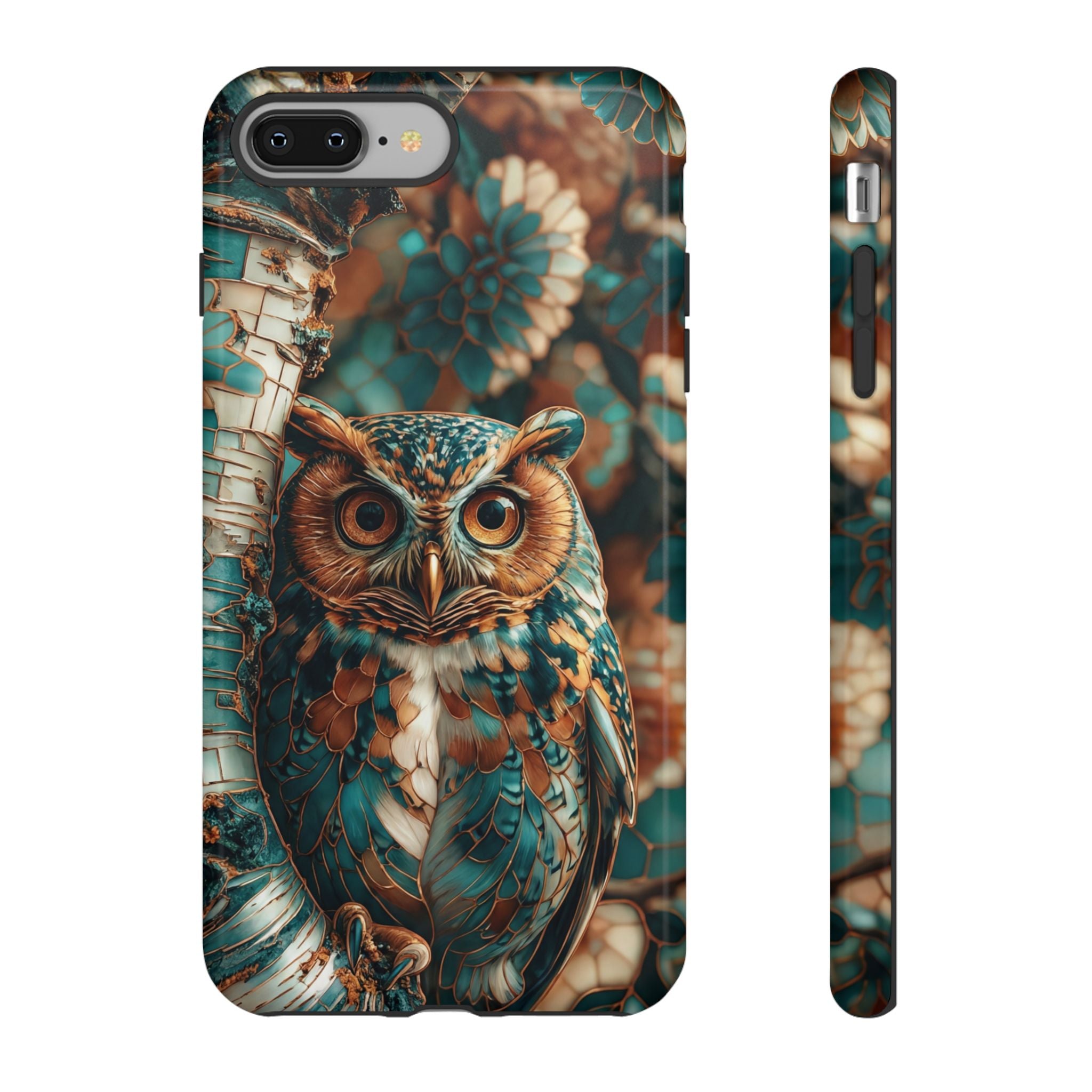 Owl Forest Tough iPhone Case | Teal & Brown Rustic Wildlife Protective Cover