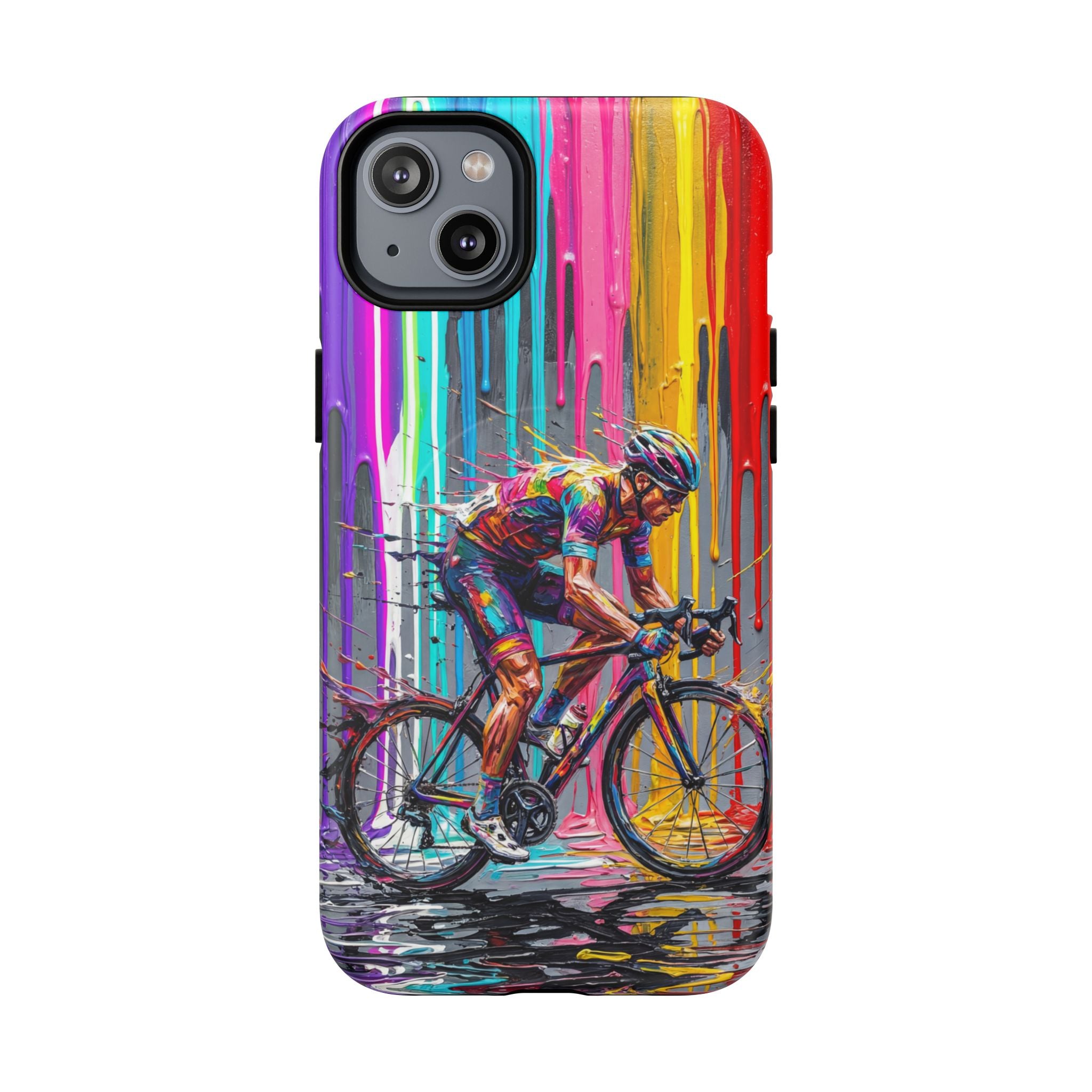 Cyclist Art MagSafe iPhone Case | Colourful Drip Painting Tough Cases