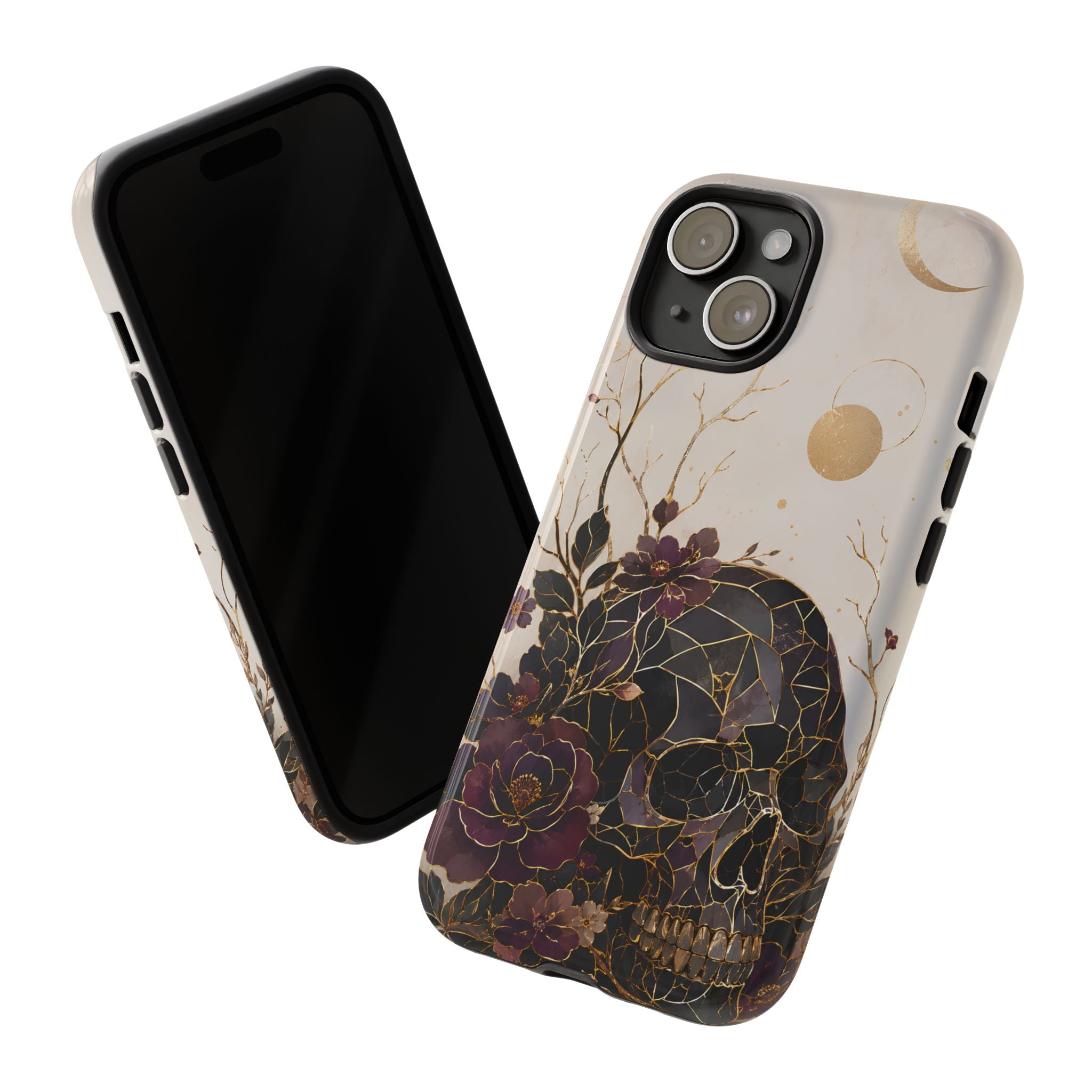 Gothic Skull iPhone Case | Dark Floral Rose Art Cover