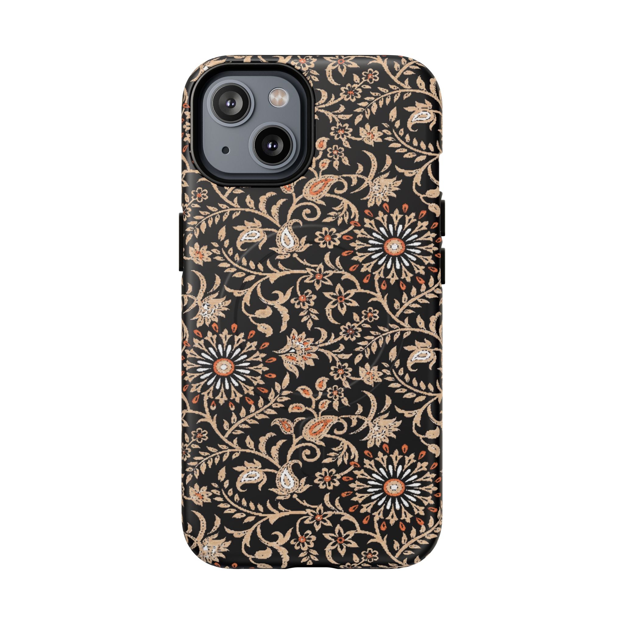 Batik Floral Black Ornate Daisies MagSage Tough iPhone Case