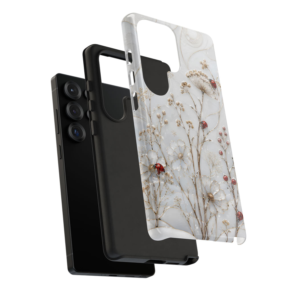 Ladybug Floral Samsung Galaxy Phone Case | White Flower Phone Case
