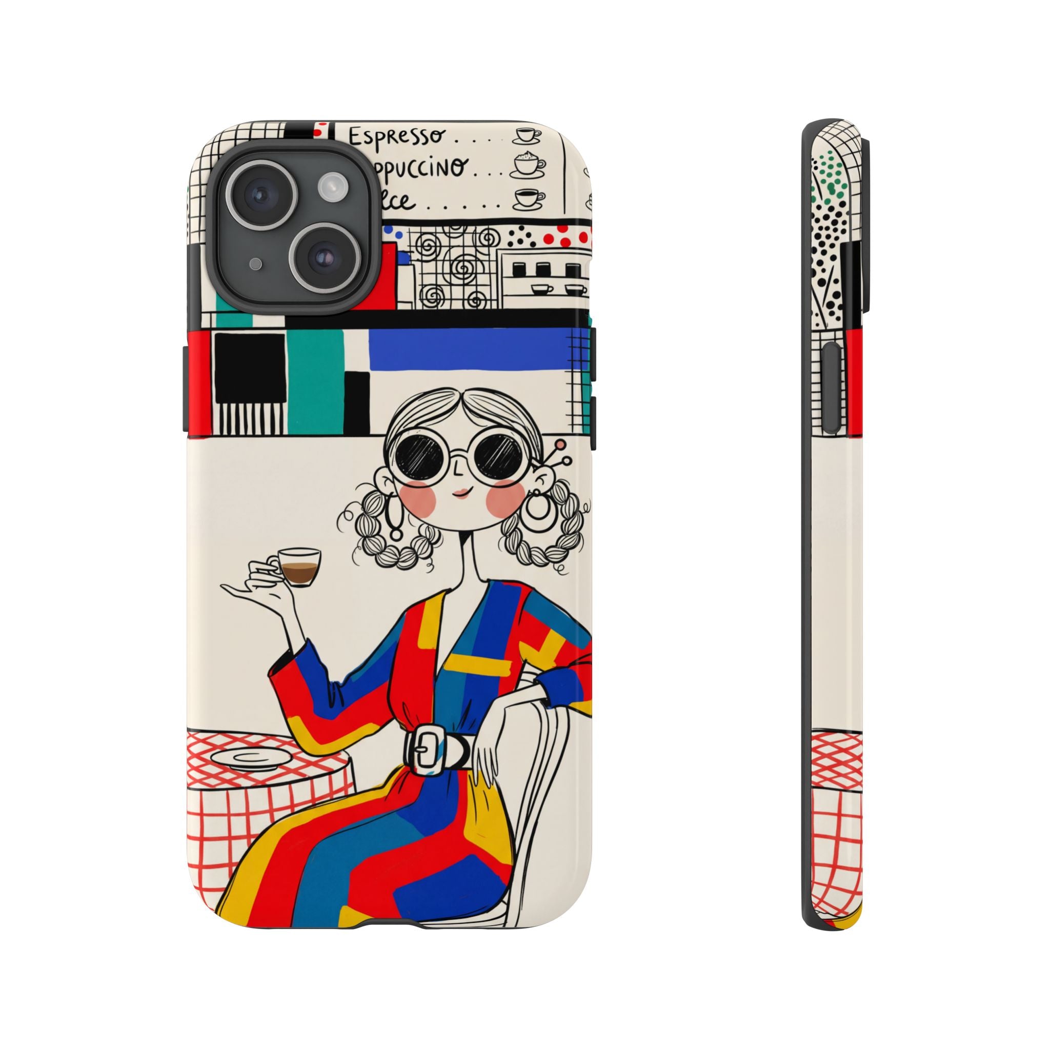 Retro Cafe iPhone Case | Colourful Chic Woman Illustration