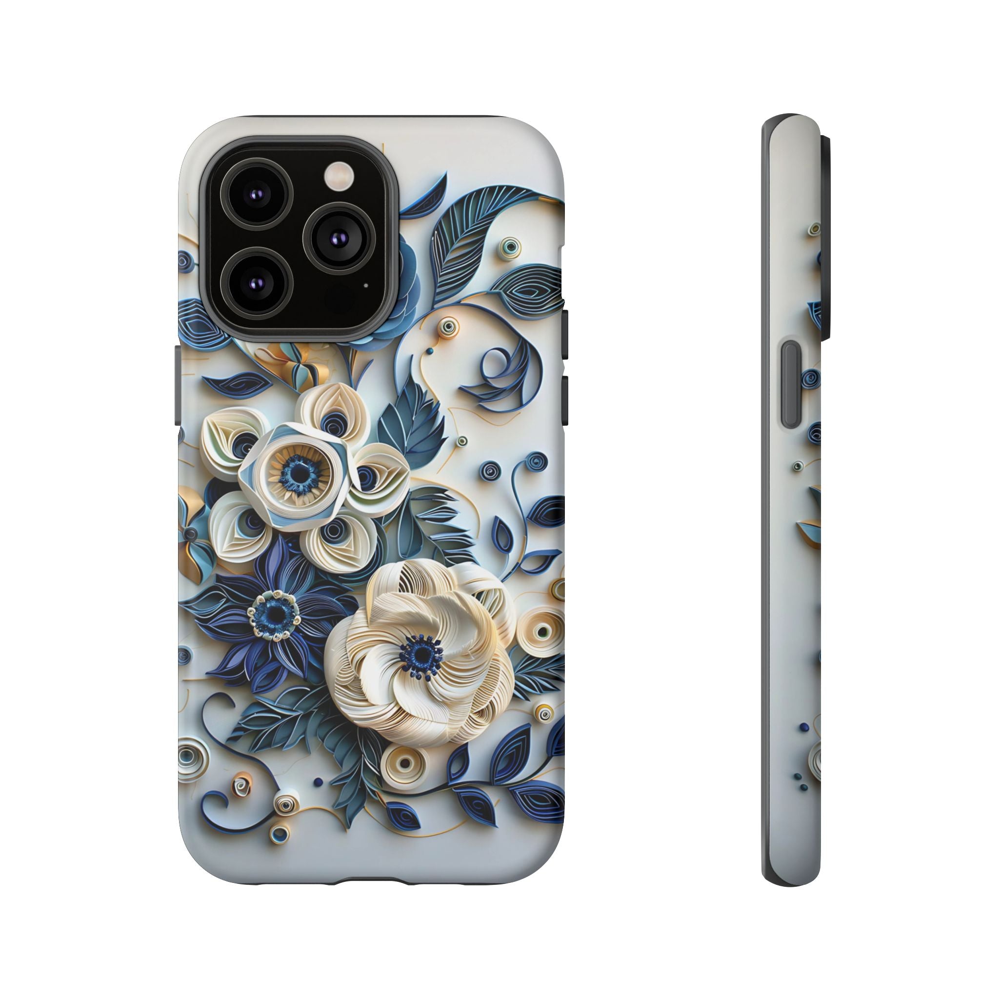 Floral Quilled Art iPhone Case — Blue & Cream Decorative Protection
