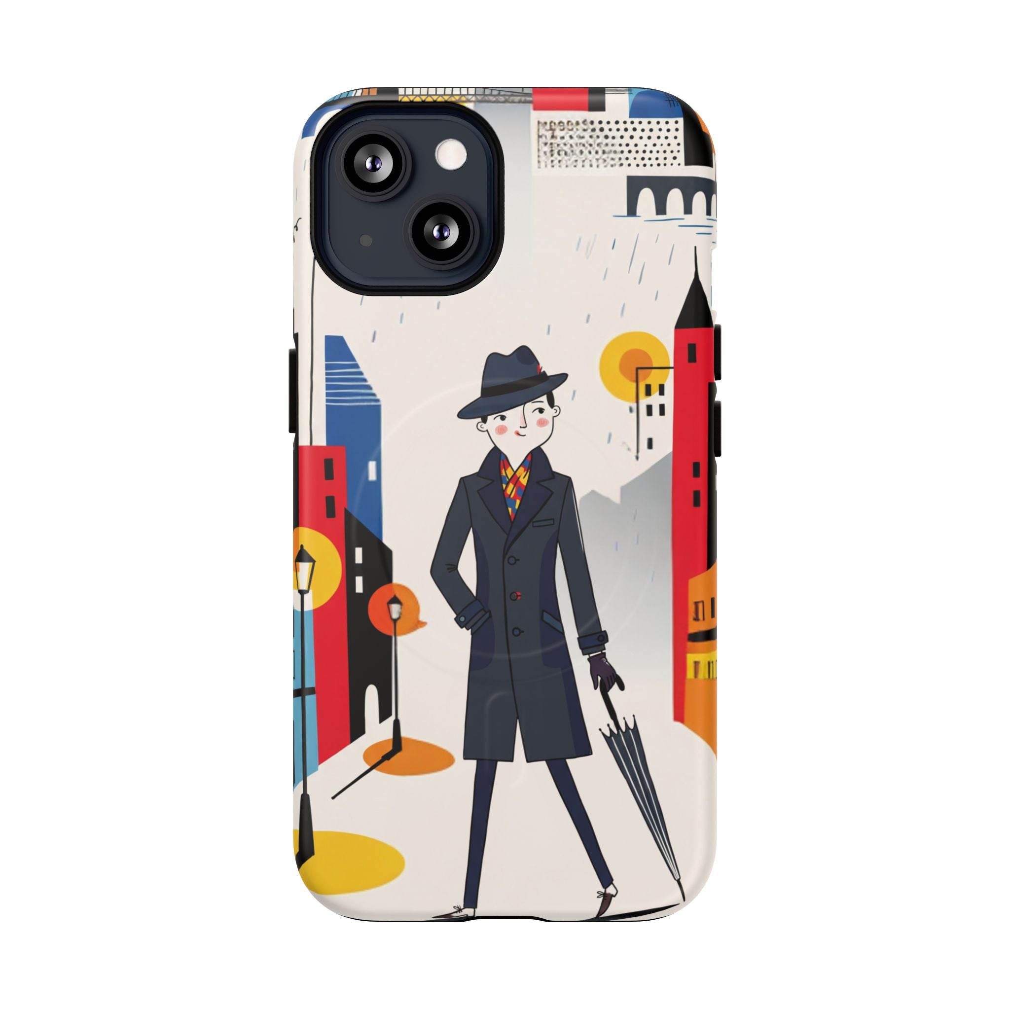 Retro Gentleman in Cityscape Illustration MagSafe iPhone Case