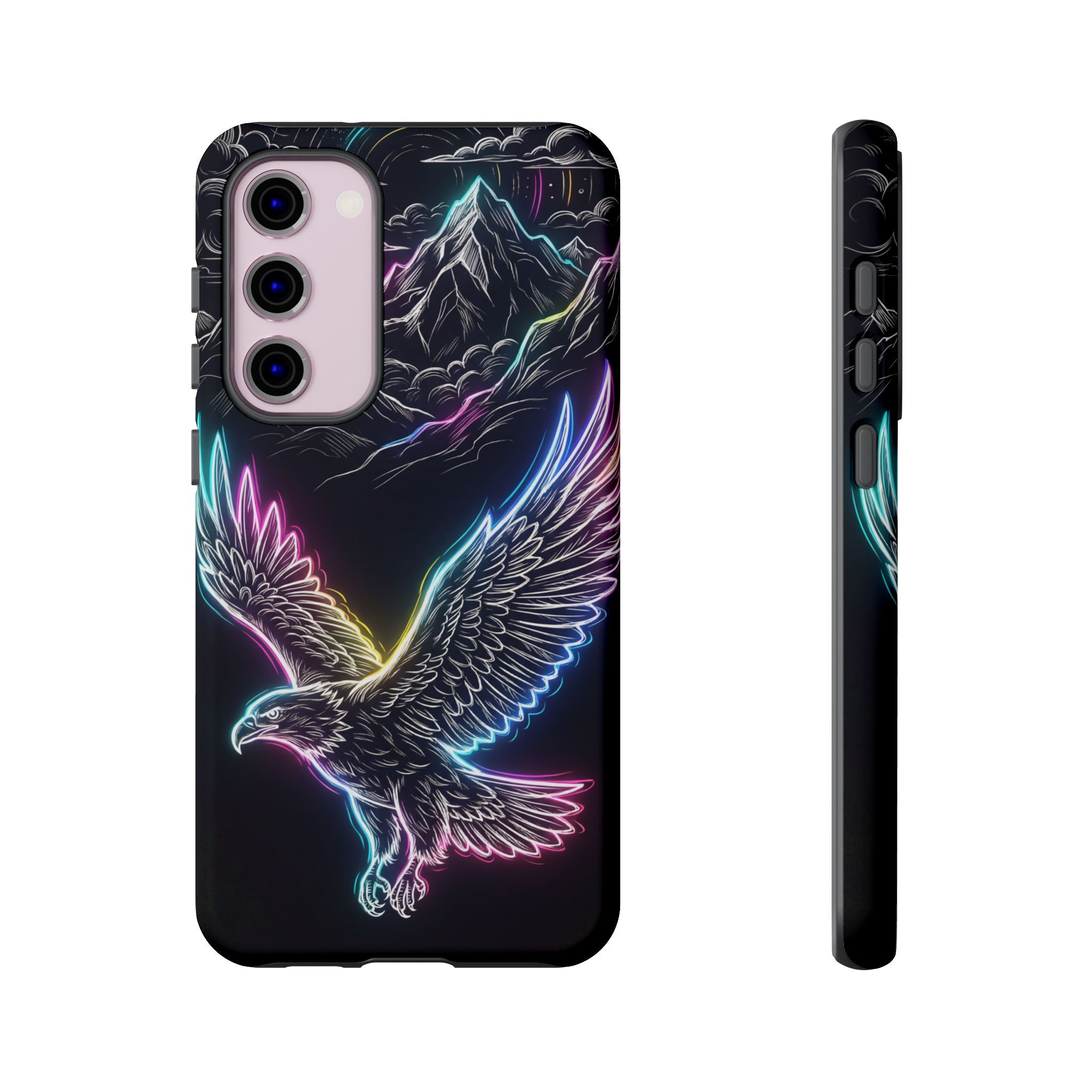 Neon Eagle Samsung Galaxy Phone Case with Mountain Design