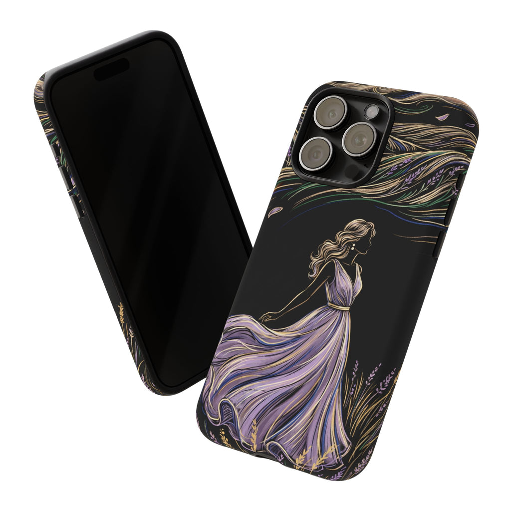 Cover per iPhone "Brezza di Lavanda" | Elegante Donna Danzante con Fiori
