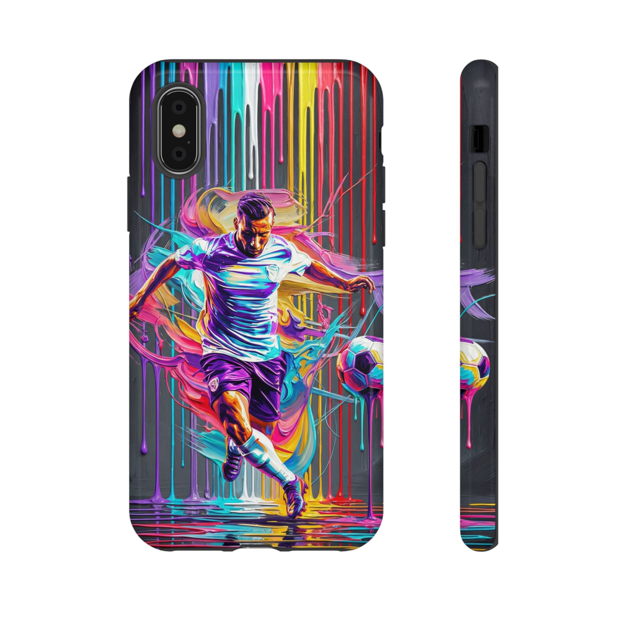 Soccer Player Neon Art iPhone Case | Vibrant Football Kick Protective Cover