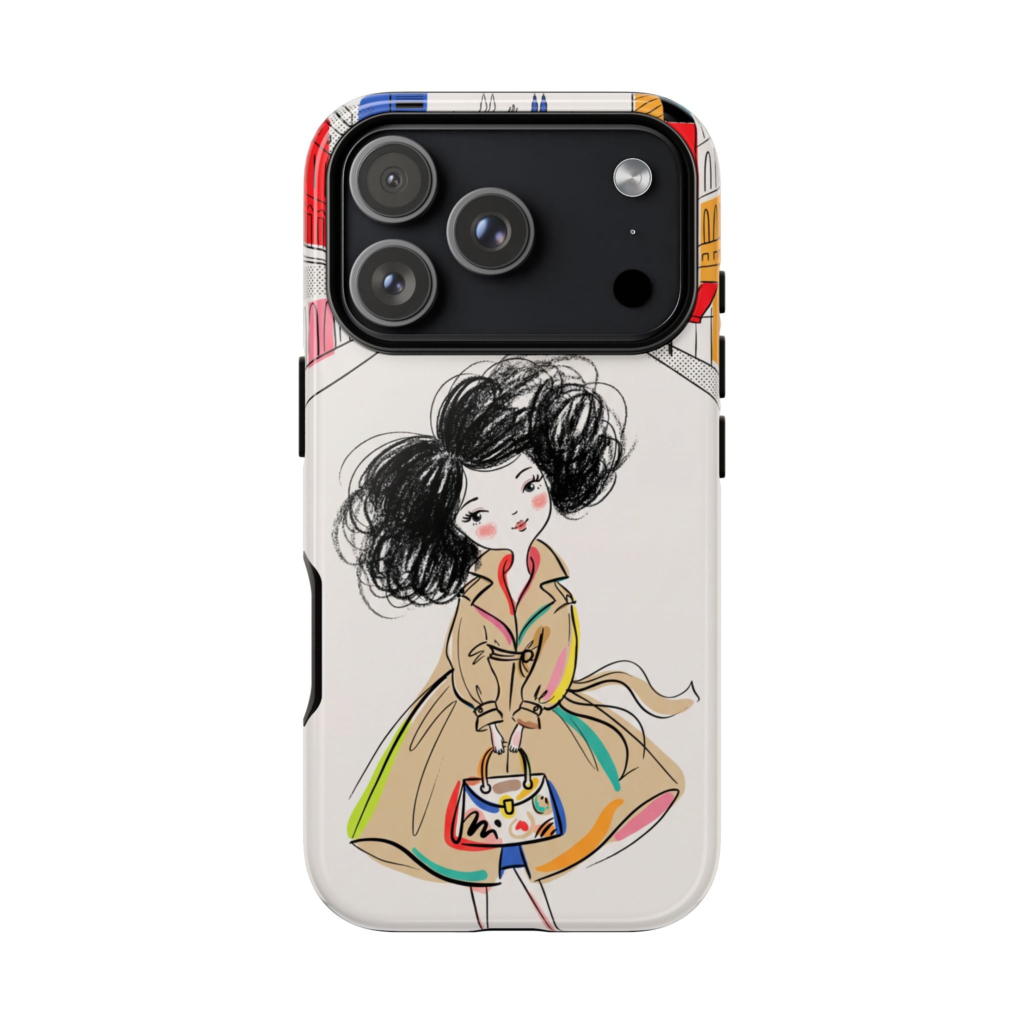 Illustrated Trench Coat Fashion Chic City Girl iPhone Case