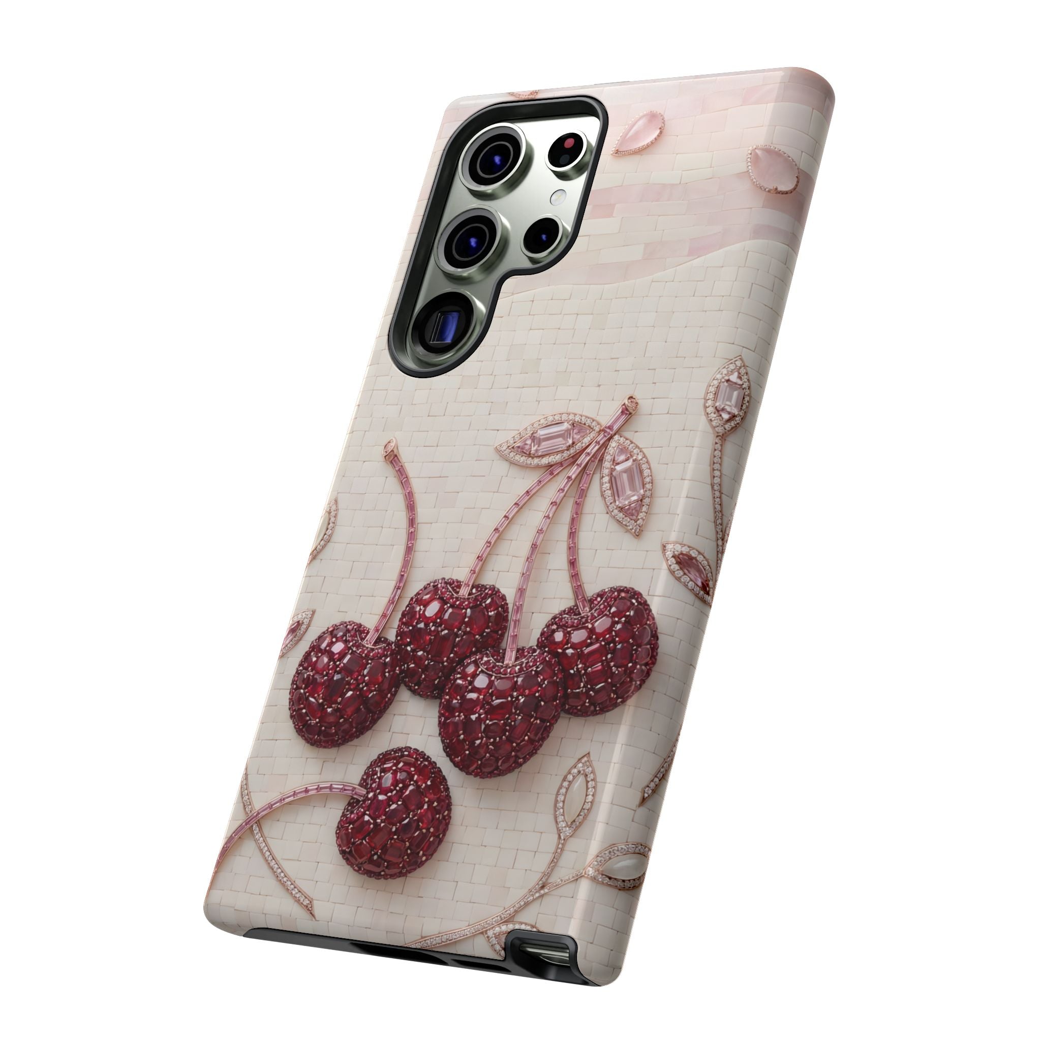 Cherry Embroidery Samsung Galaxy Phone Case | Glitter Red Cherries Pattern