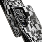 Checkerboard Face Tough Samsung Galaxy Case — Black & White Surreal Art Protective Cover