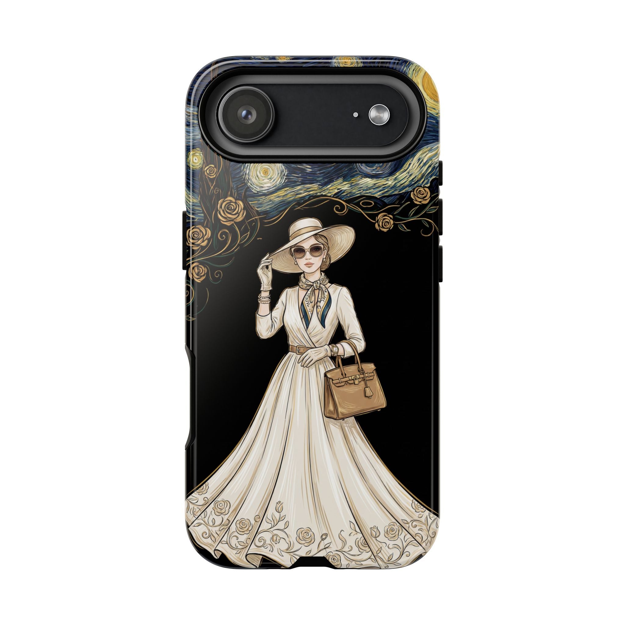 Vintage Starry Night Fashion iPhone Case | Elegant Lady in White Dress
