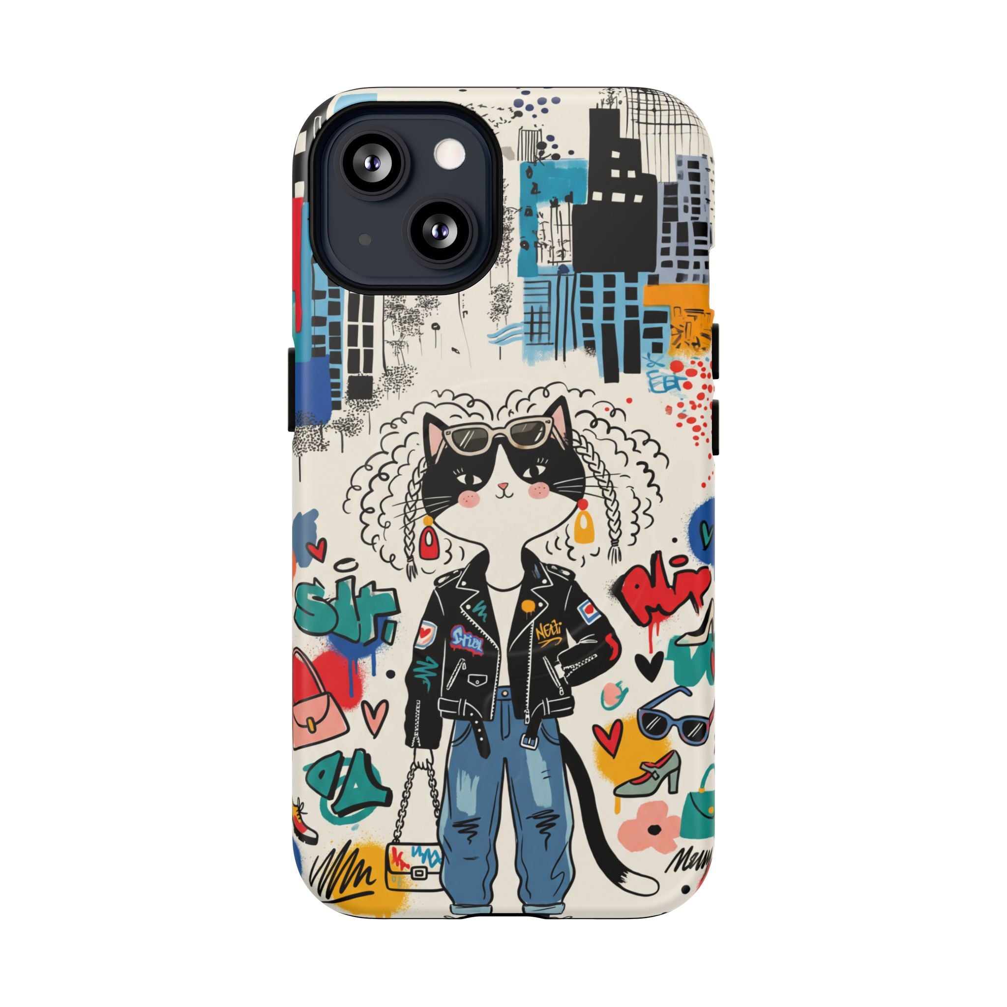 Punk City Cat Graffiti Design MagSafe iPhone Case