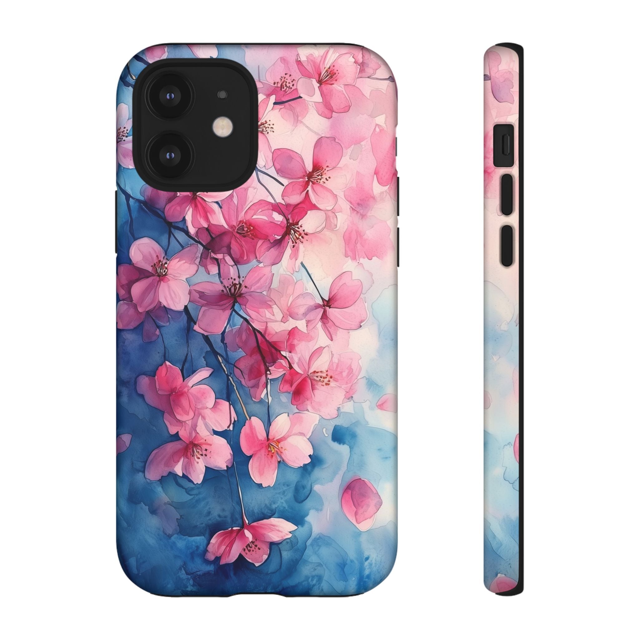 Floral Cherry Blossom iPhone Case | Pink Blue Watercolour