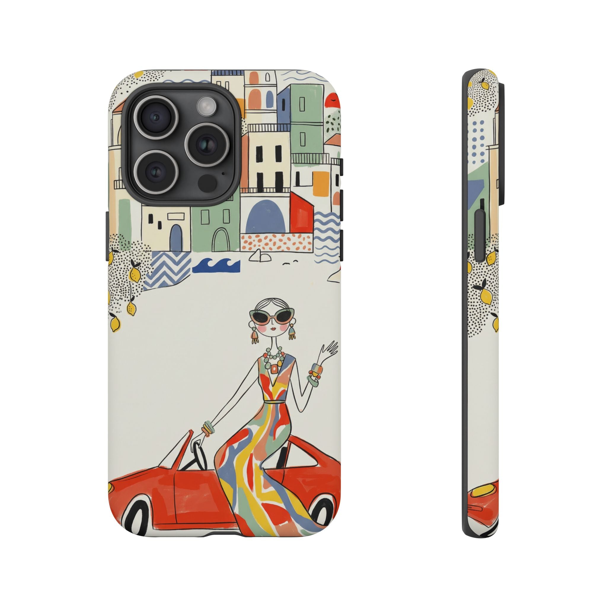 Stylish Riviera iPhone Case | Chic Retro Woman in Convertible Design