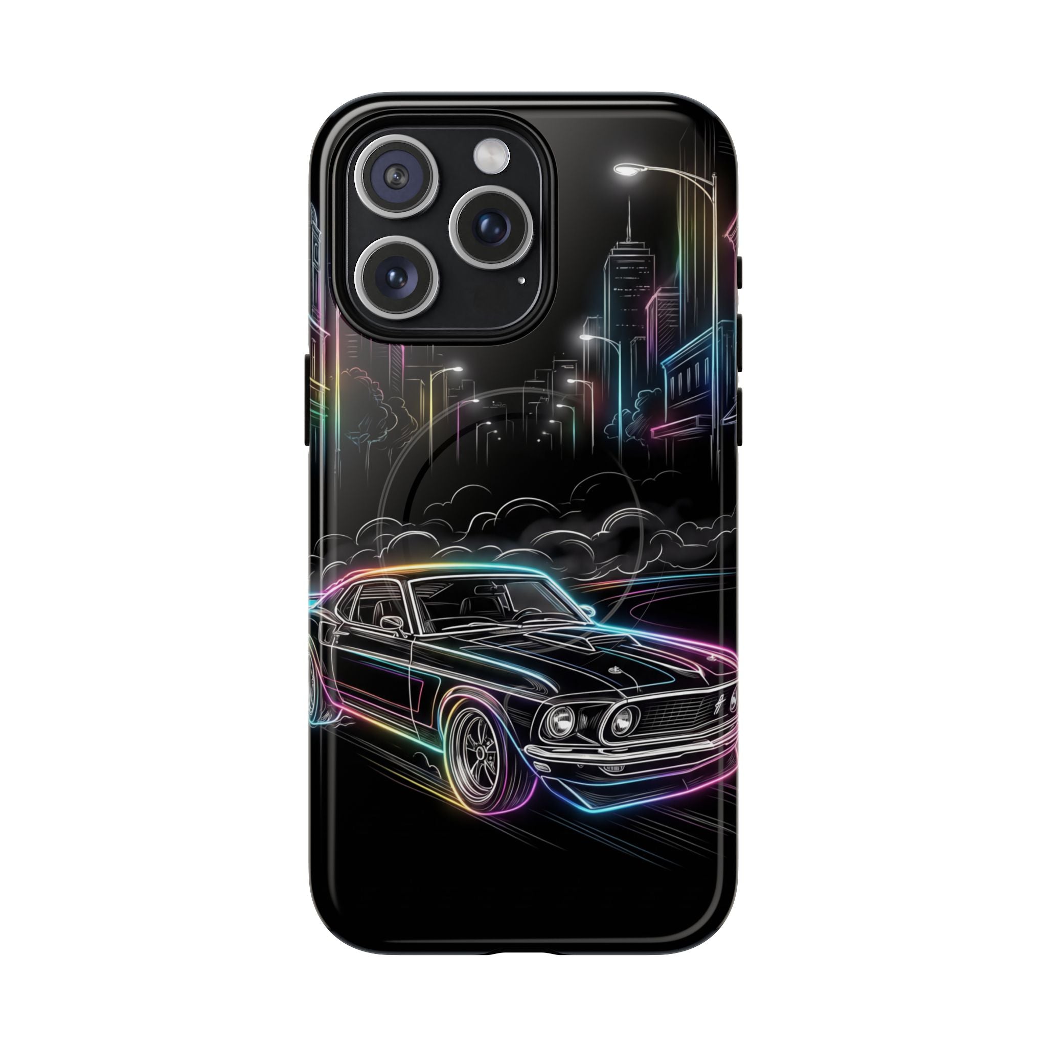 Neon Muscle Car MagSafe iPhone Case | Retro City Nightscape