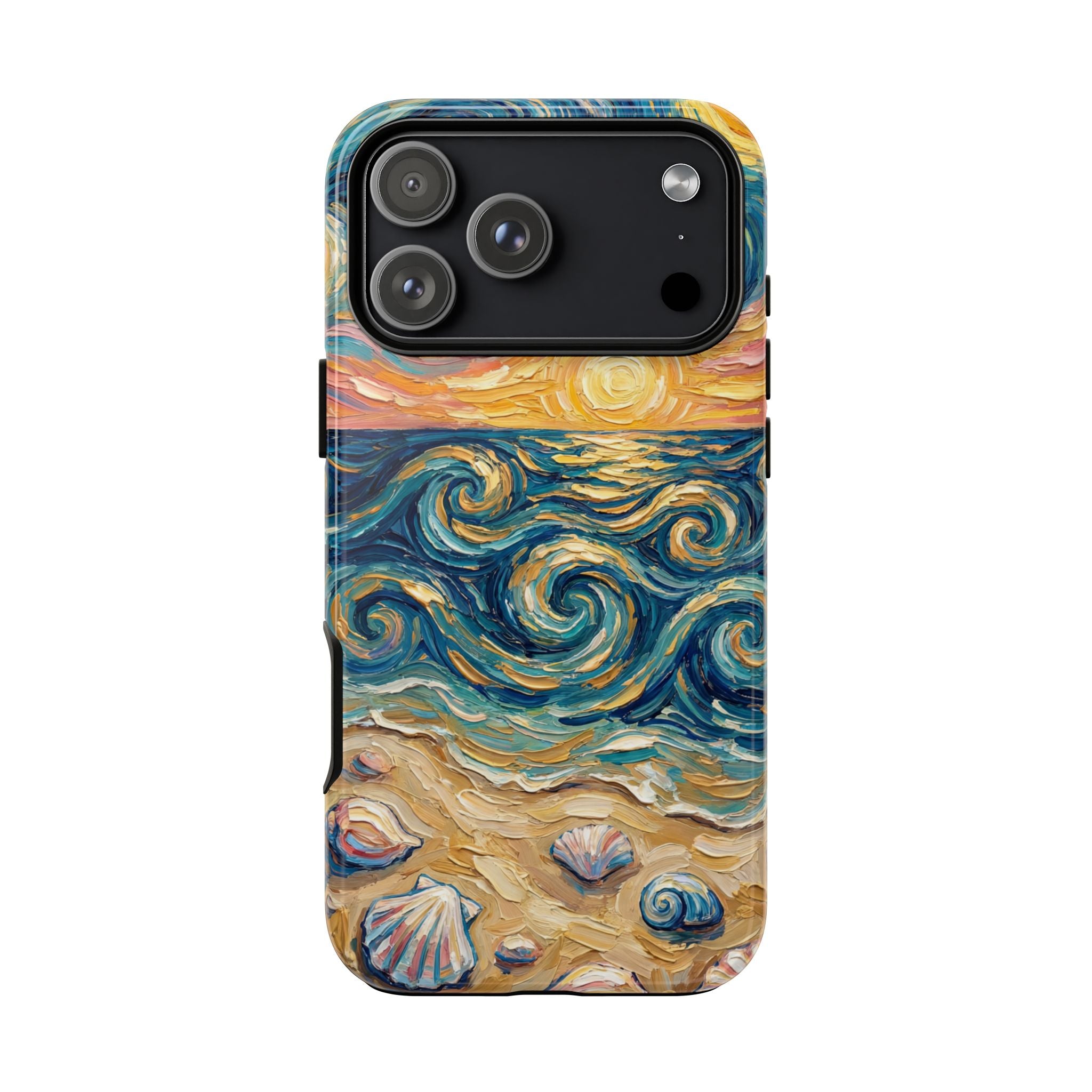 Sea Sunset iPhone Case — Van Gogh‑Style Beach Waves with Shells