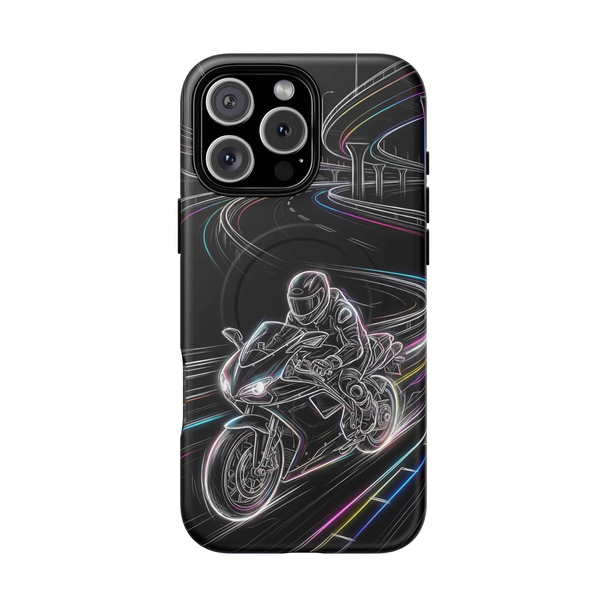 Neon Night Rider MagSafe iPhone Case | Motorcycle Racing Protective Cover