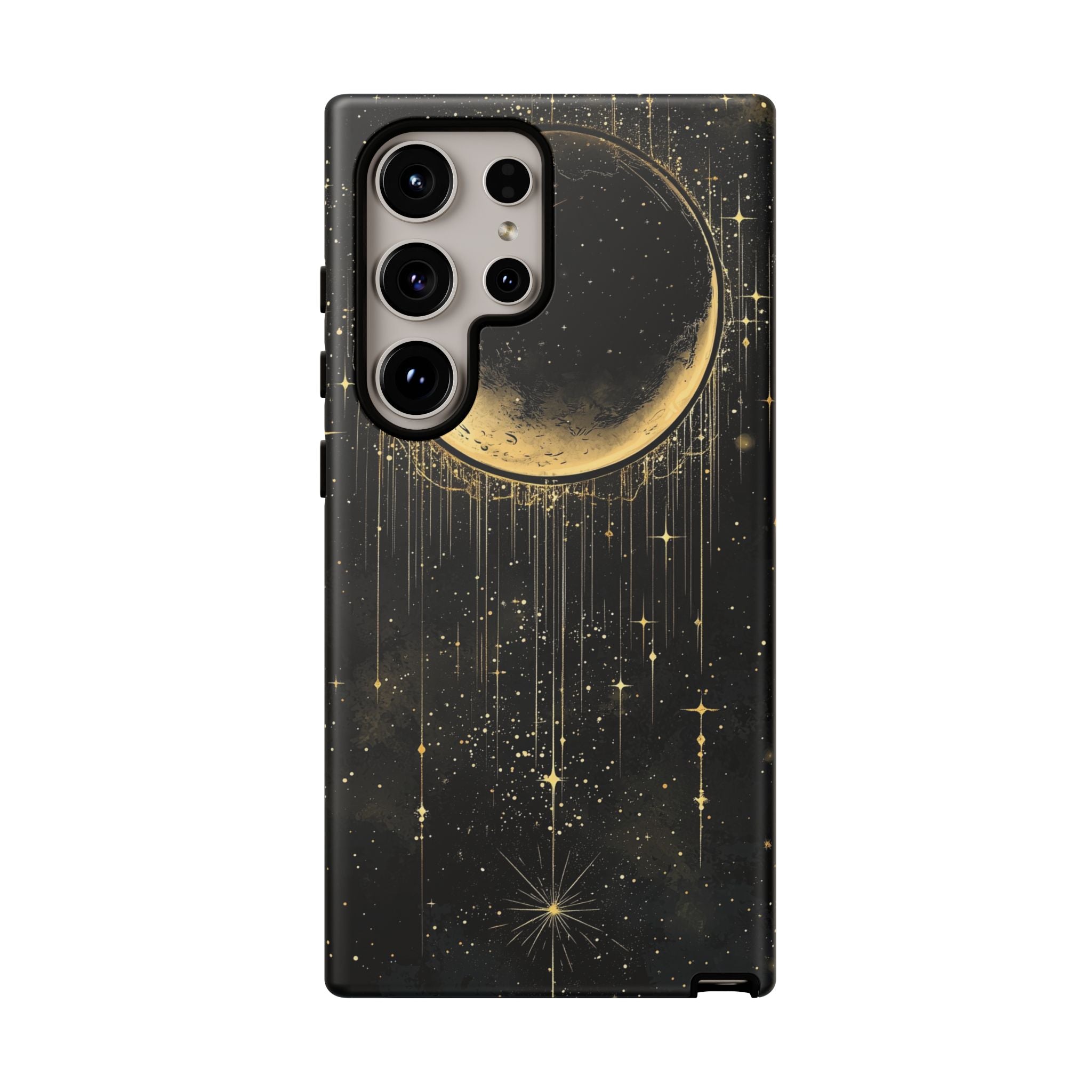 Moonlit Crescent Tough Samsung Galaxy Case | Gold Stars Night Sky