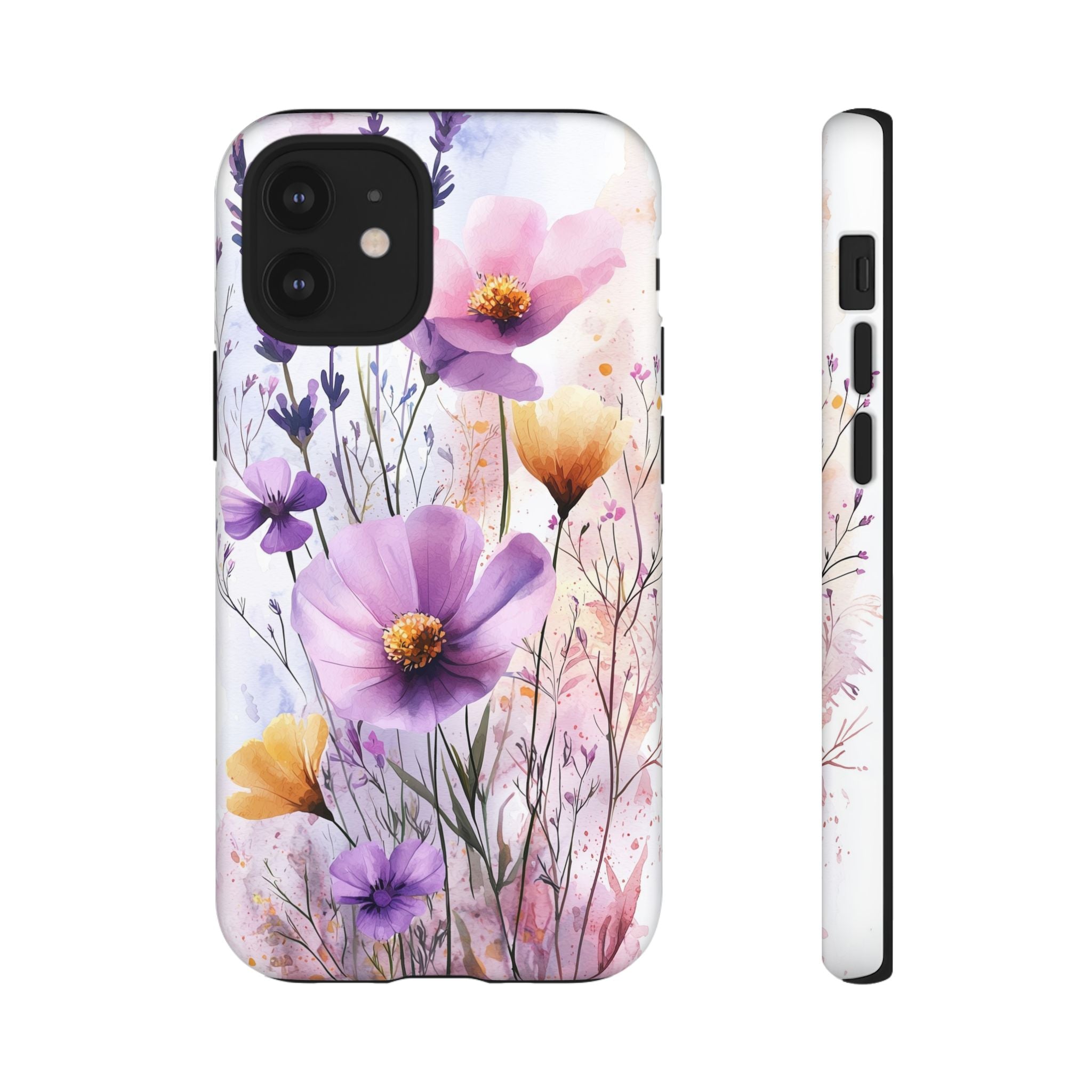Floral Watercolour Tough iPhone Case | Purple & Yellow Wildflowers