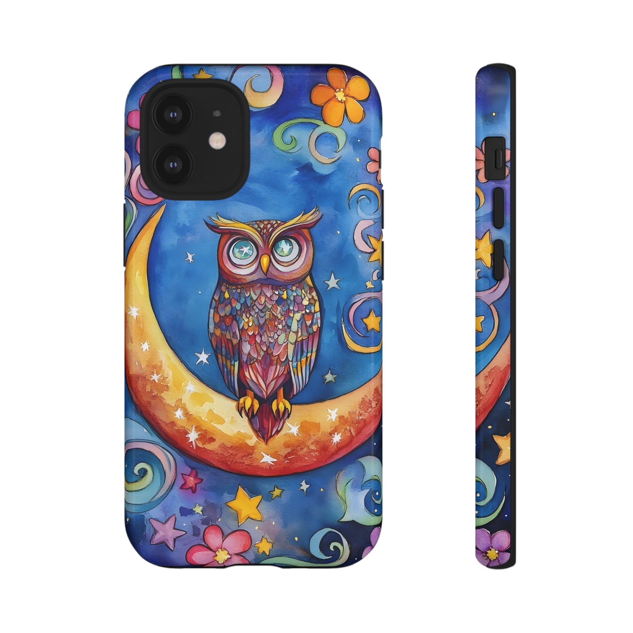 Owl on Crescent Moon iPhone Case — Colourful Whimsical Night Sky Design