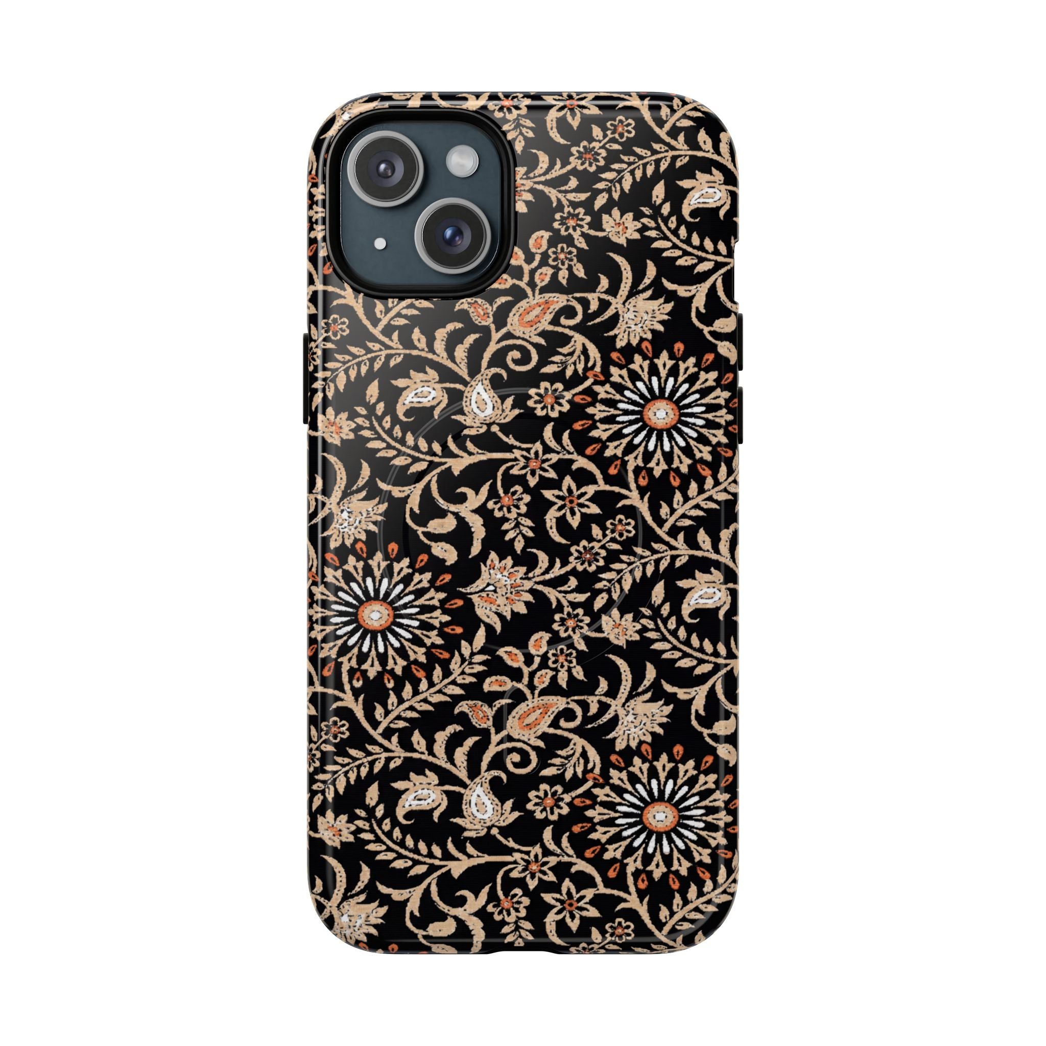 Batik Floral Black Ornate Daisies MagSage Tough iPhone Case