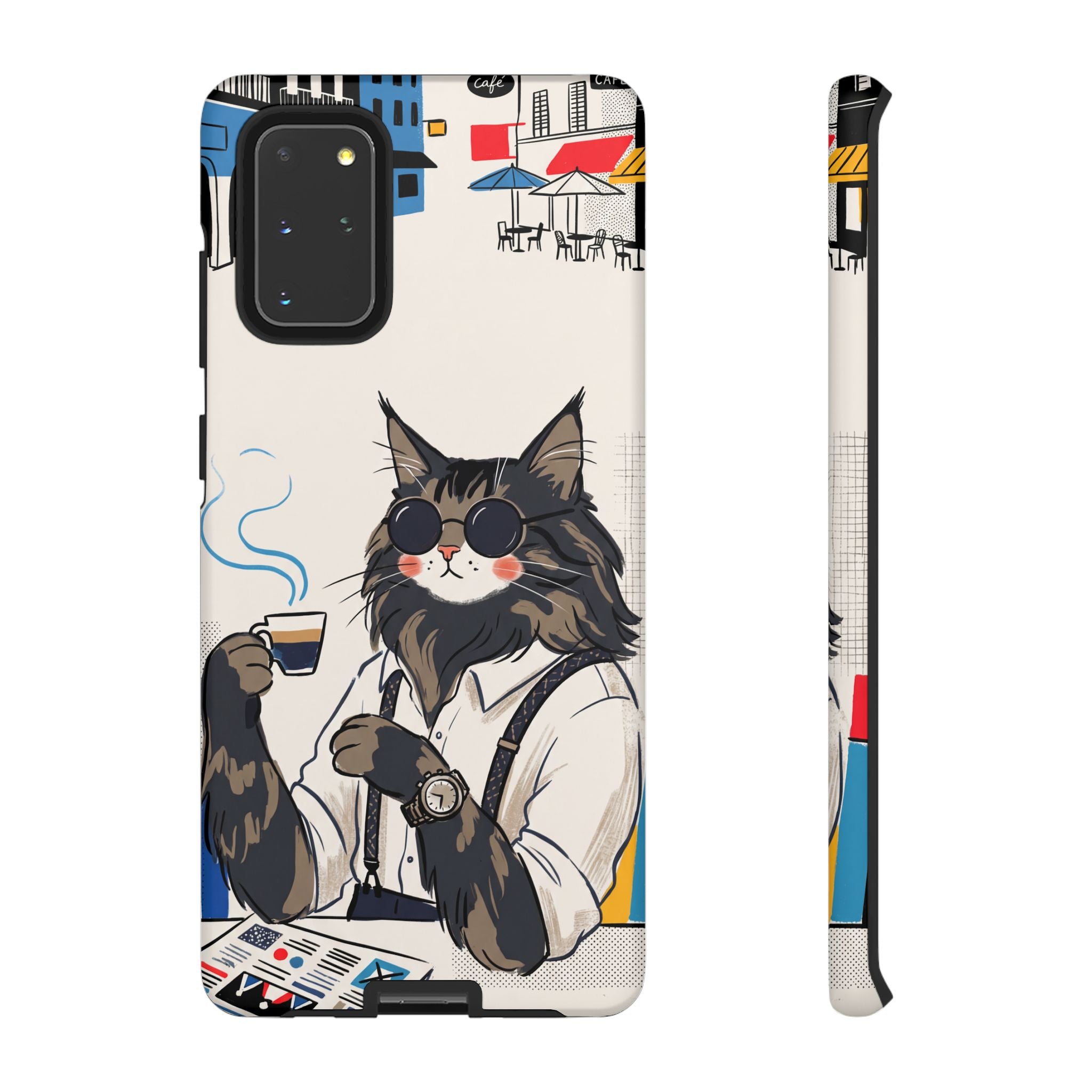 Cat Barista Samsung Galaxy Phone Case | Cool Cat in Sunglasses Coffee Shop Design
