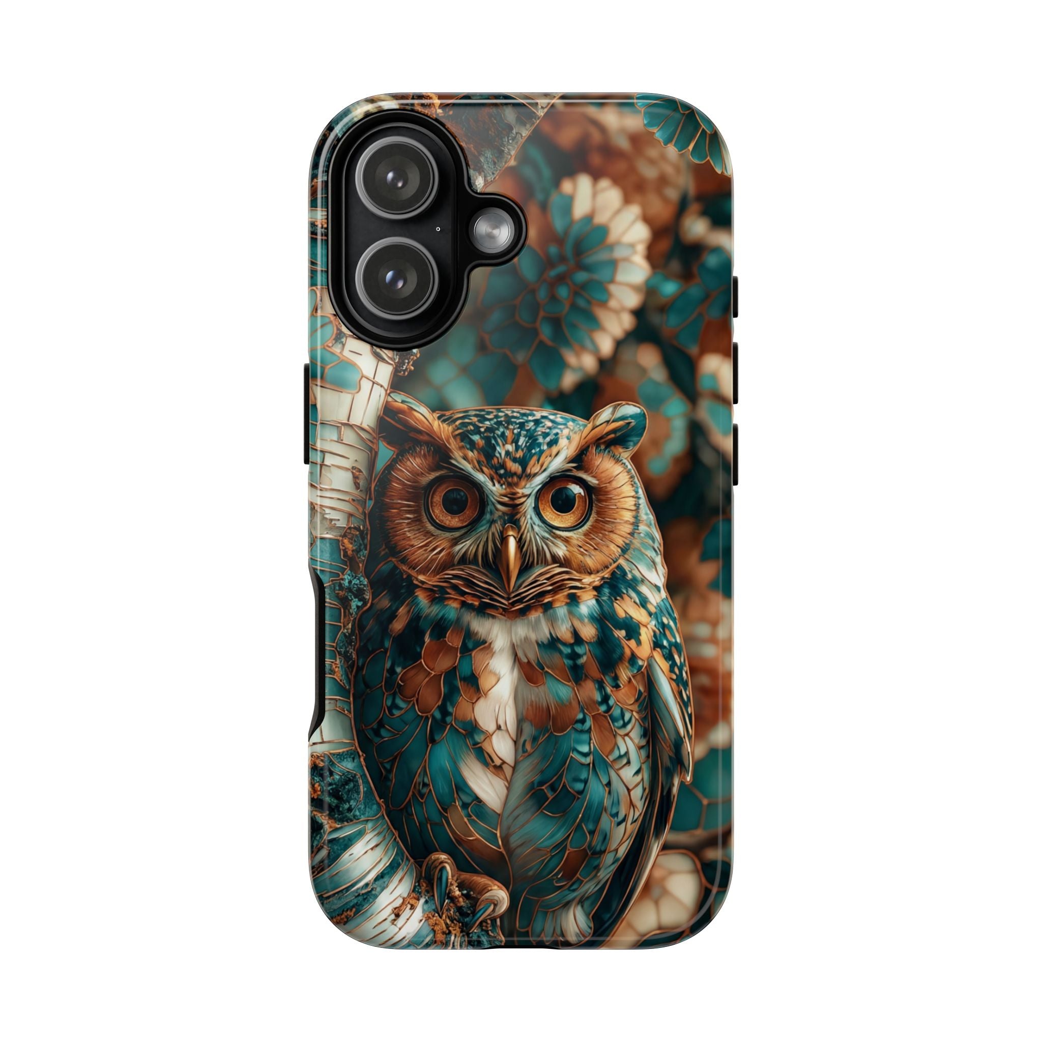 Owl Forest Tough iPhone Case | Teal & Brown Rustic Wildlife Protective Cover