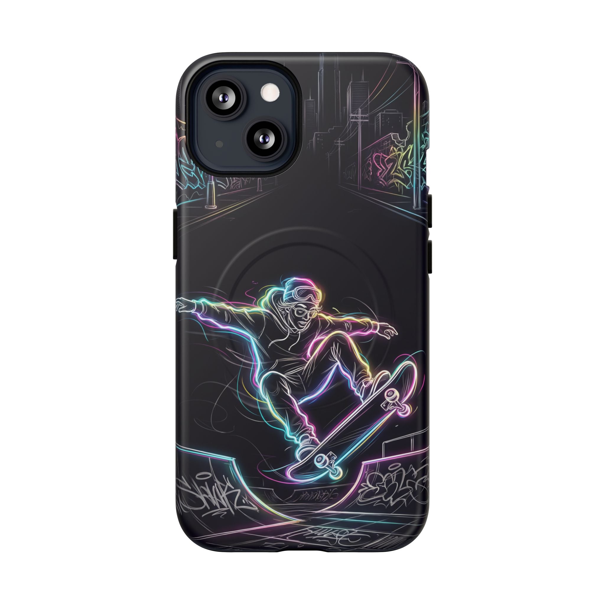Neon Skateboard MagSafe iPhone Case | Glow Skatepark Protective Cover