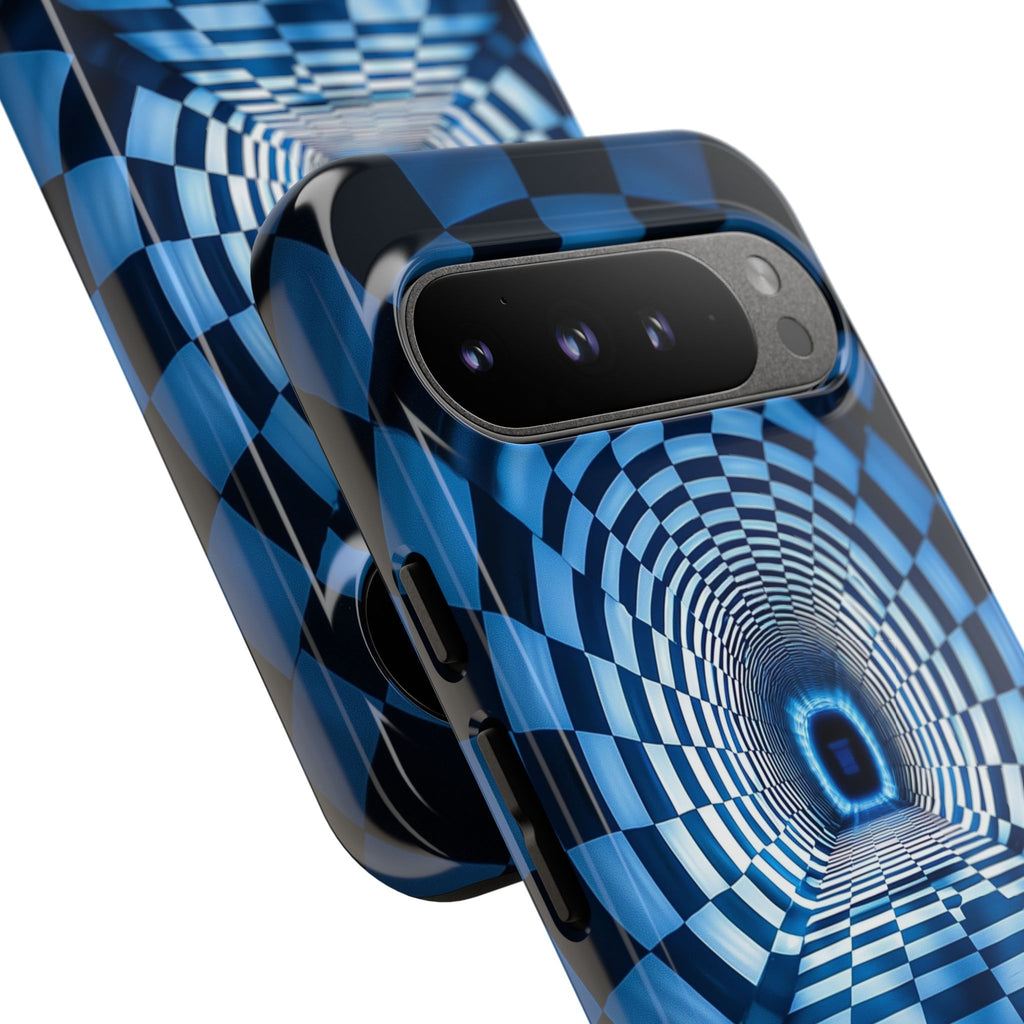 Blue Checkered Tunnel Google Pixel Case — 3D Optical Illusion Tough Case