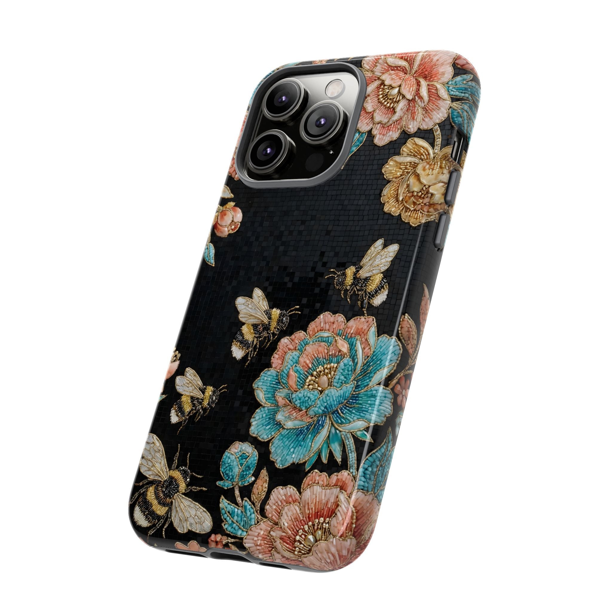 Floral Bees Tough iPhone Case | Vintage Rose & Bumblebee Protective Cover