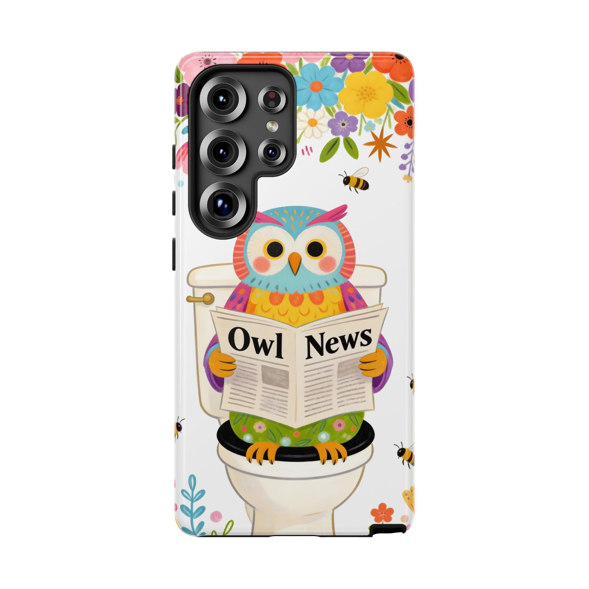 Owl News Floral Samsung Galaxy Phone Case | Cute Owl Reading Newspaper on Toilet