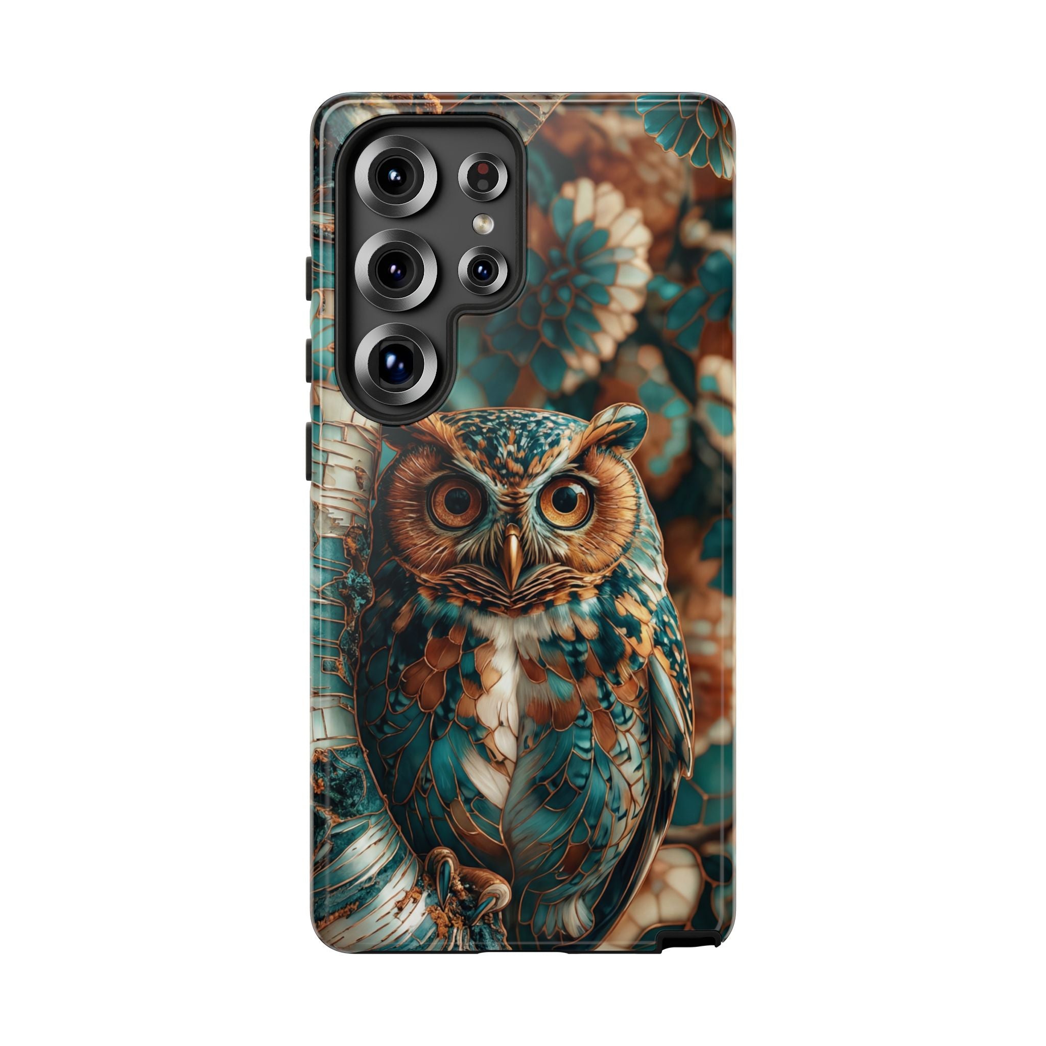 Owl Forest Tough Samsung Galaxy Case | Teal & Brown Rustic Wildlife Protective Cover