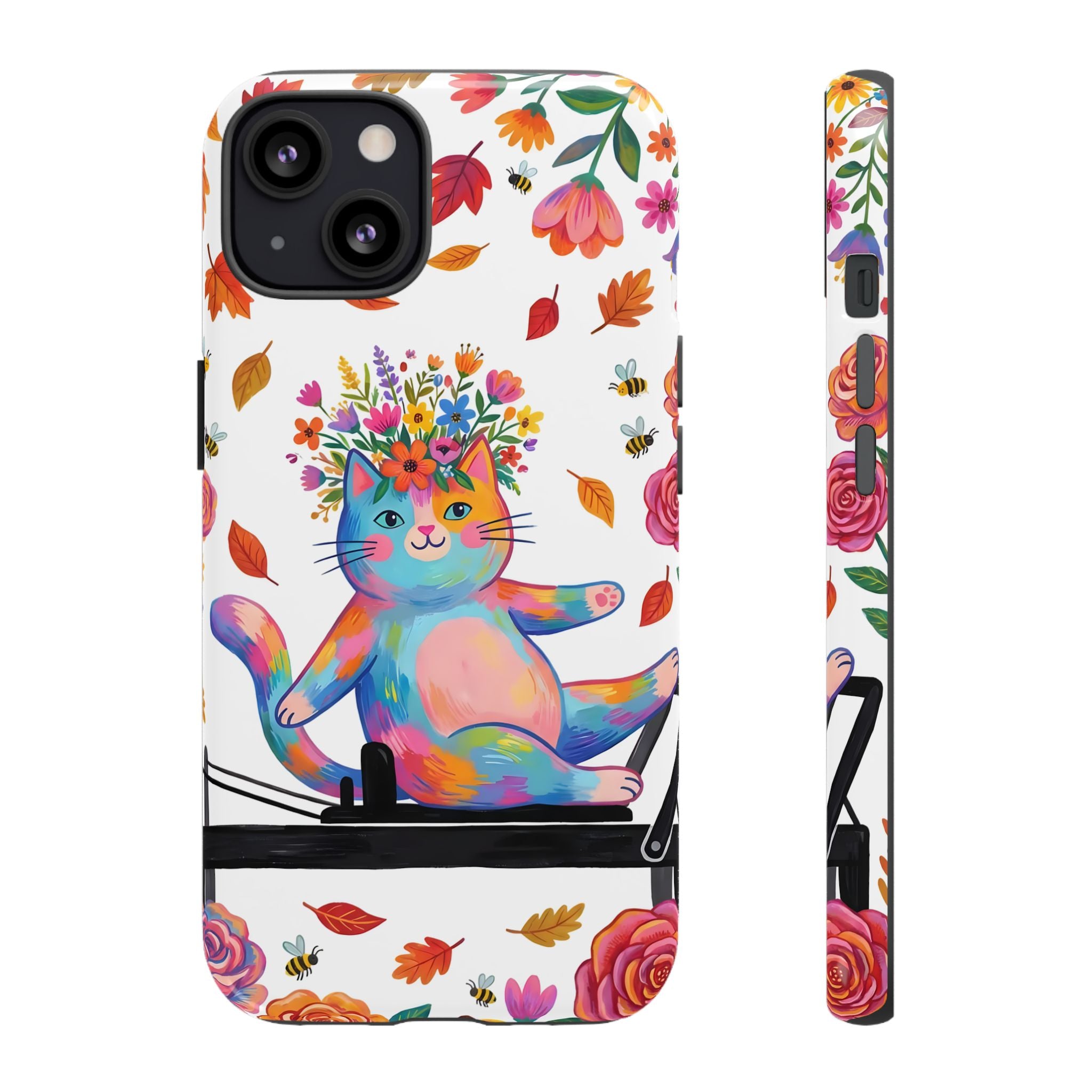 Colorful Floral Cat on Pilates Reformer Protective iPhone Case