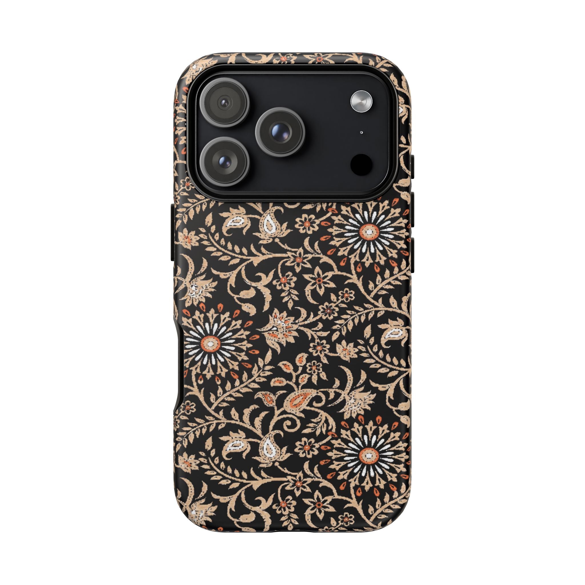 Batik Floral Black Ornate Daisies Tough iPhone Case