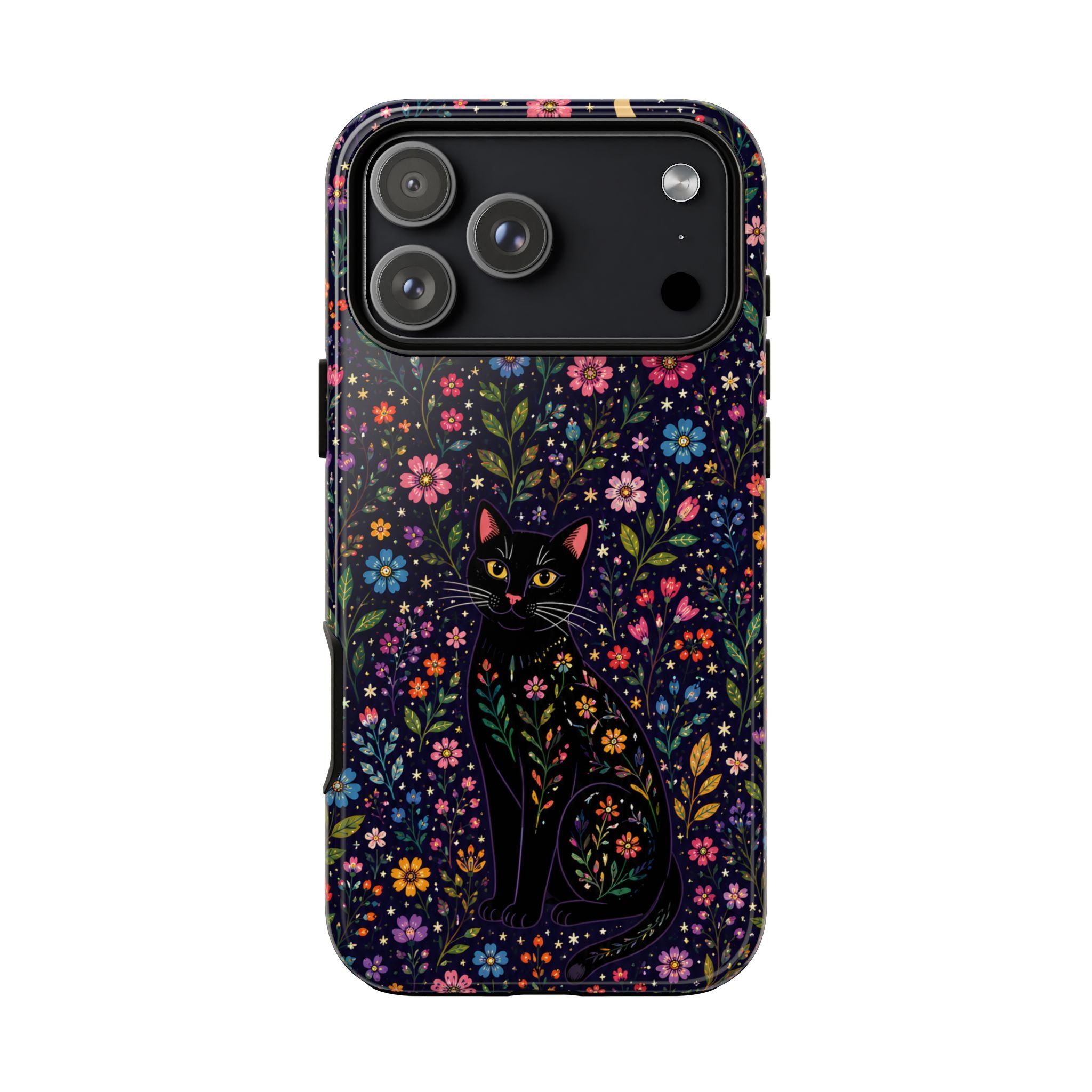Celestial Black Cat iPhone Case | Whimsigoth Floral