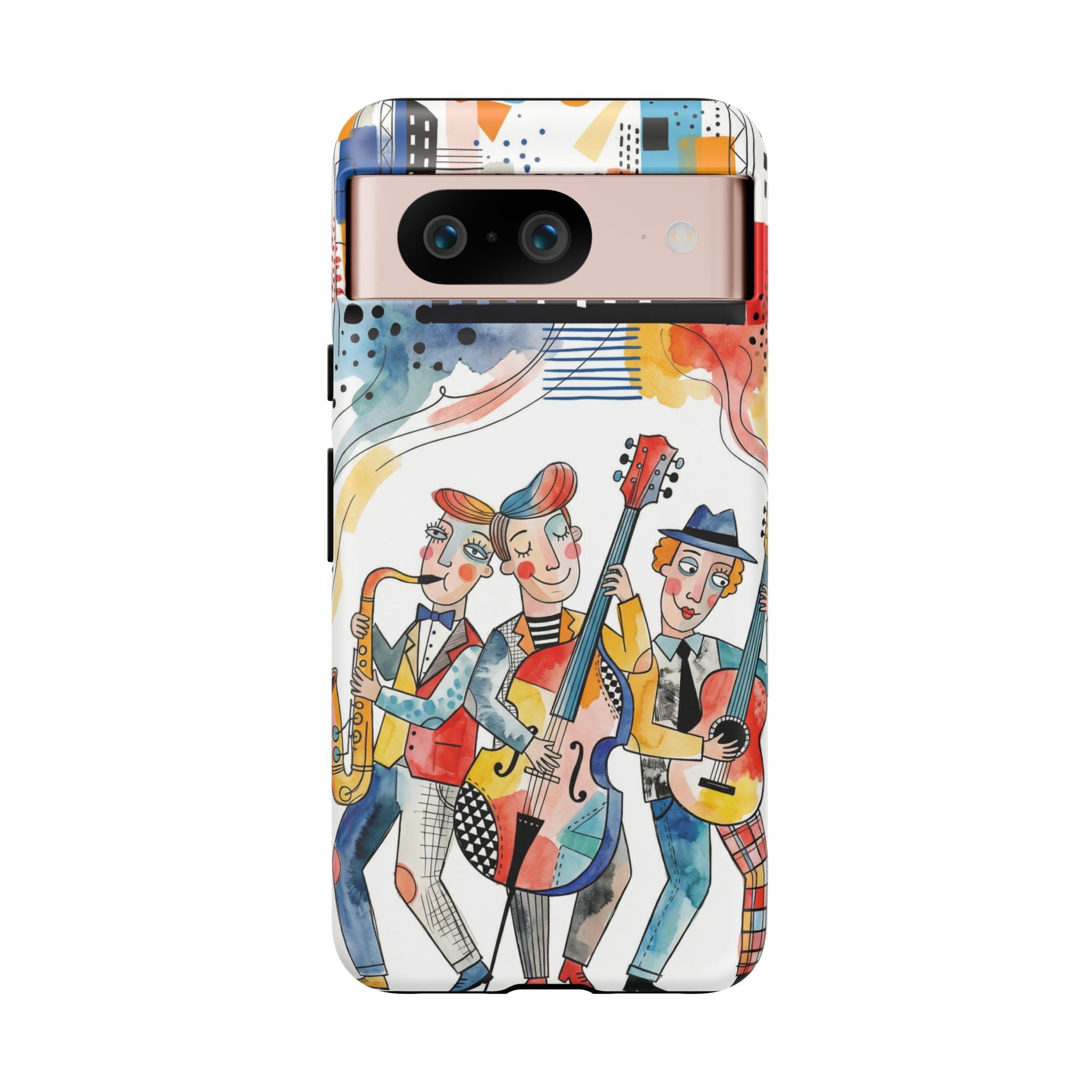 Musical Trio Illustrated Google Pixel Phone Case | Colorful Jazz Band Art Phone Cover